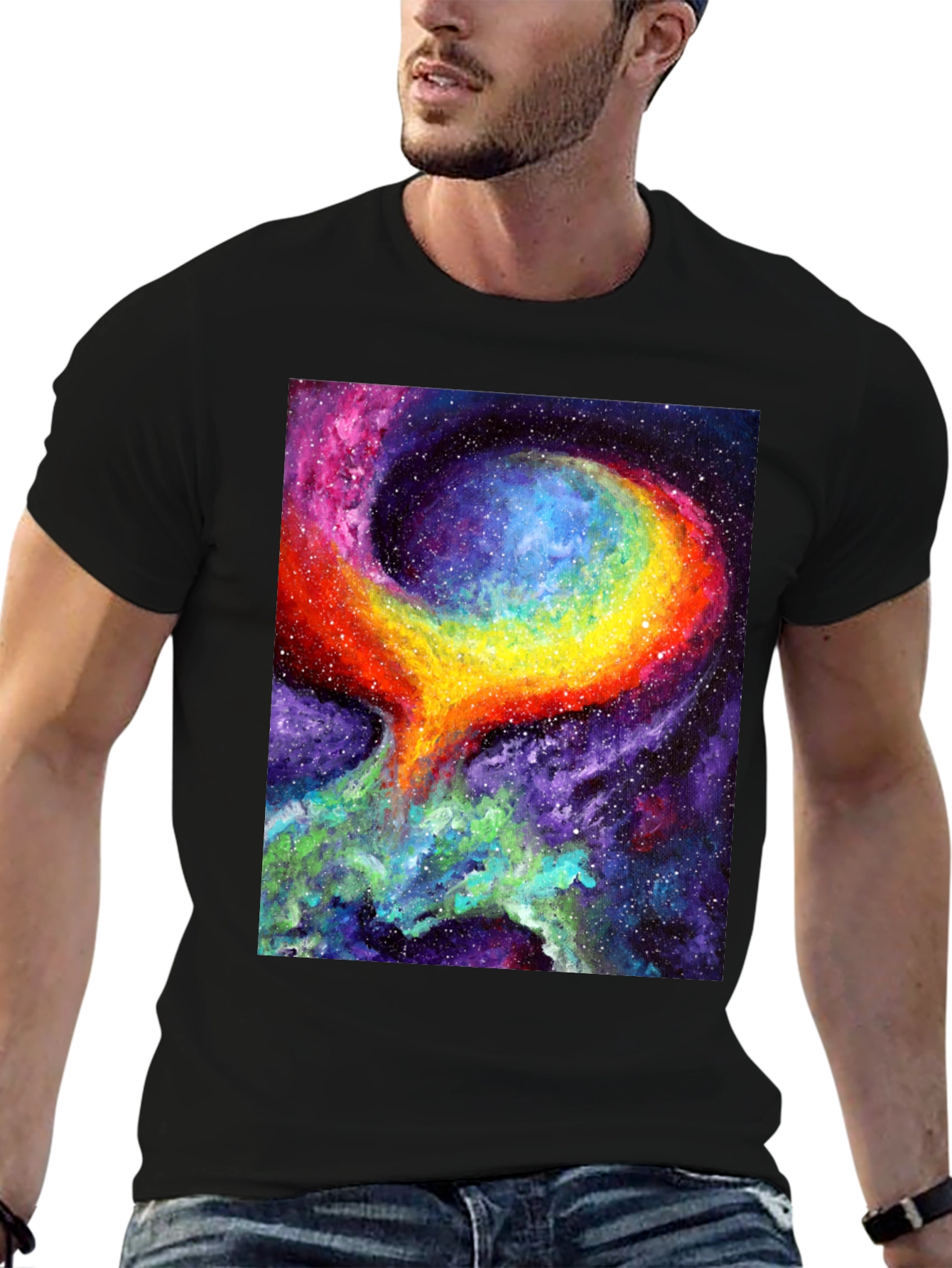 Nebula Art Black T-Shirt - Cosmic Galaxy Design