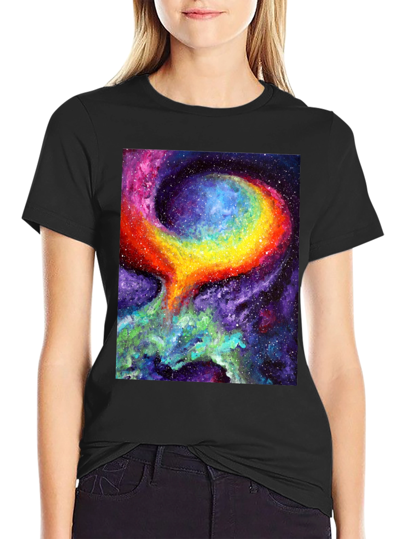 Nebula Art Black T-Shirt - Cosmic Galaxy Design