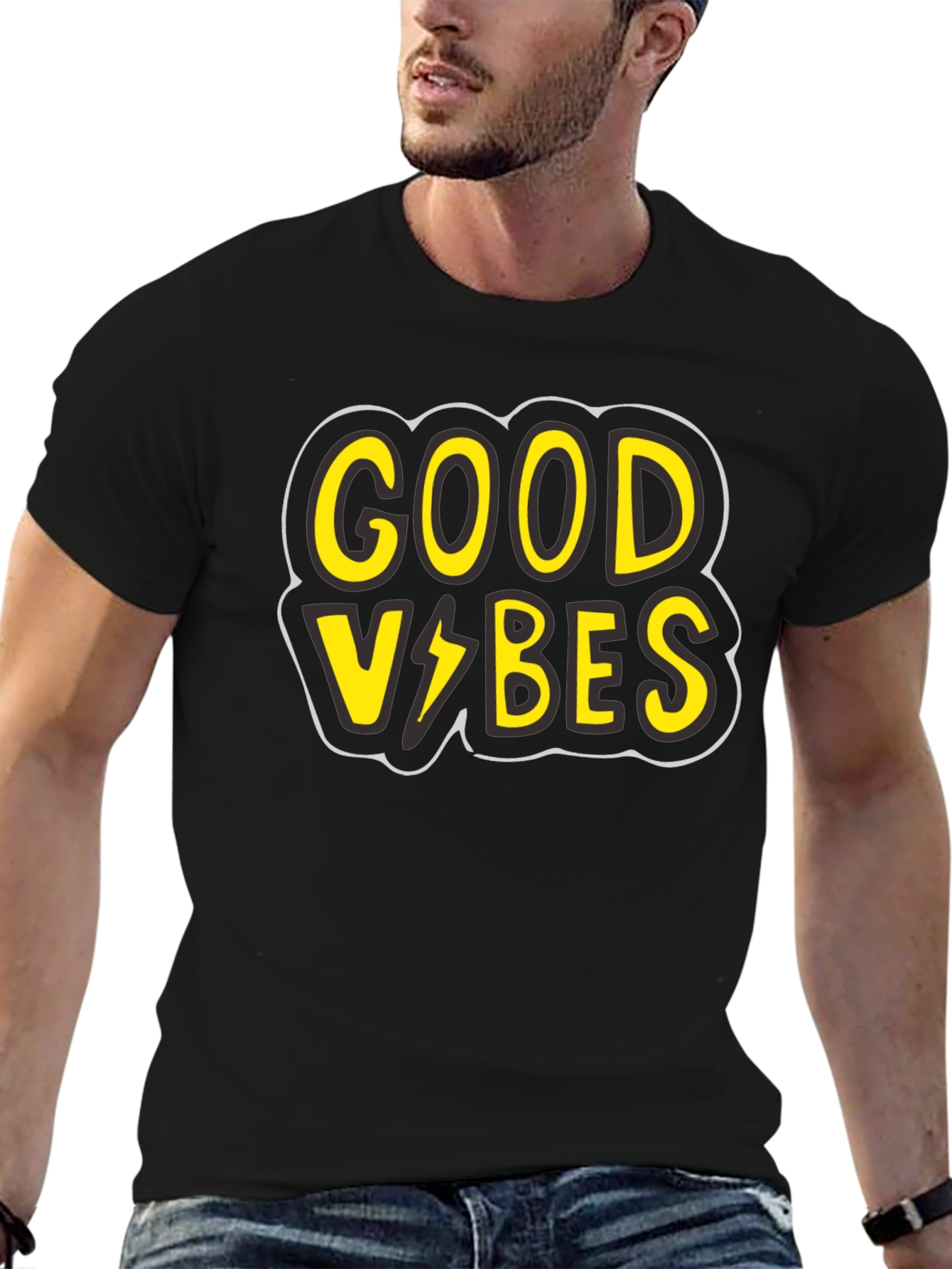 Good Vibes Graphic Tee - Black Cotton T-Shirt