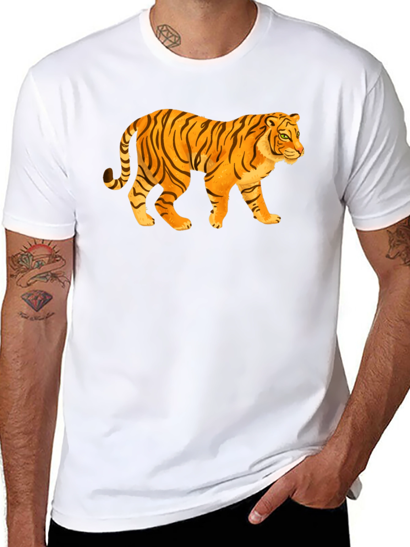 Tiger Graphic Tee - Black Cotton T-Shirt