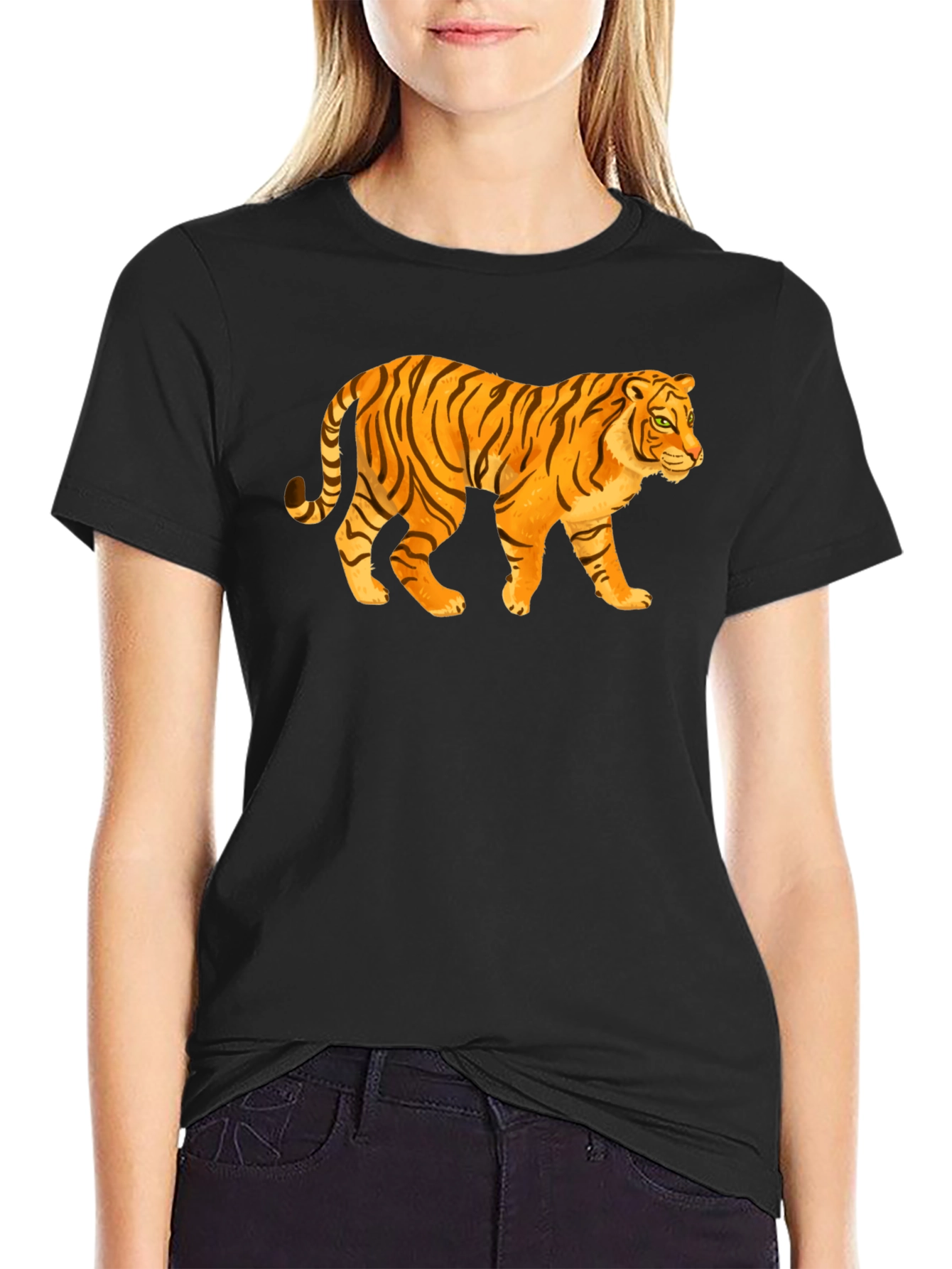 Tiger Graphic Tee - Black Cotton T-Shirt