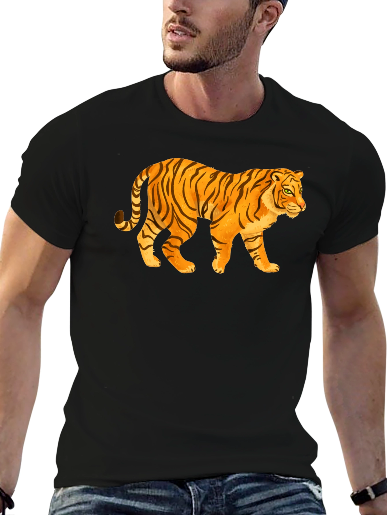 Tiger Graphic Tee - Black Cotton T-Shirt
