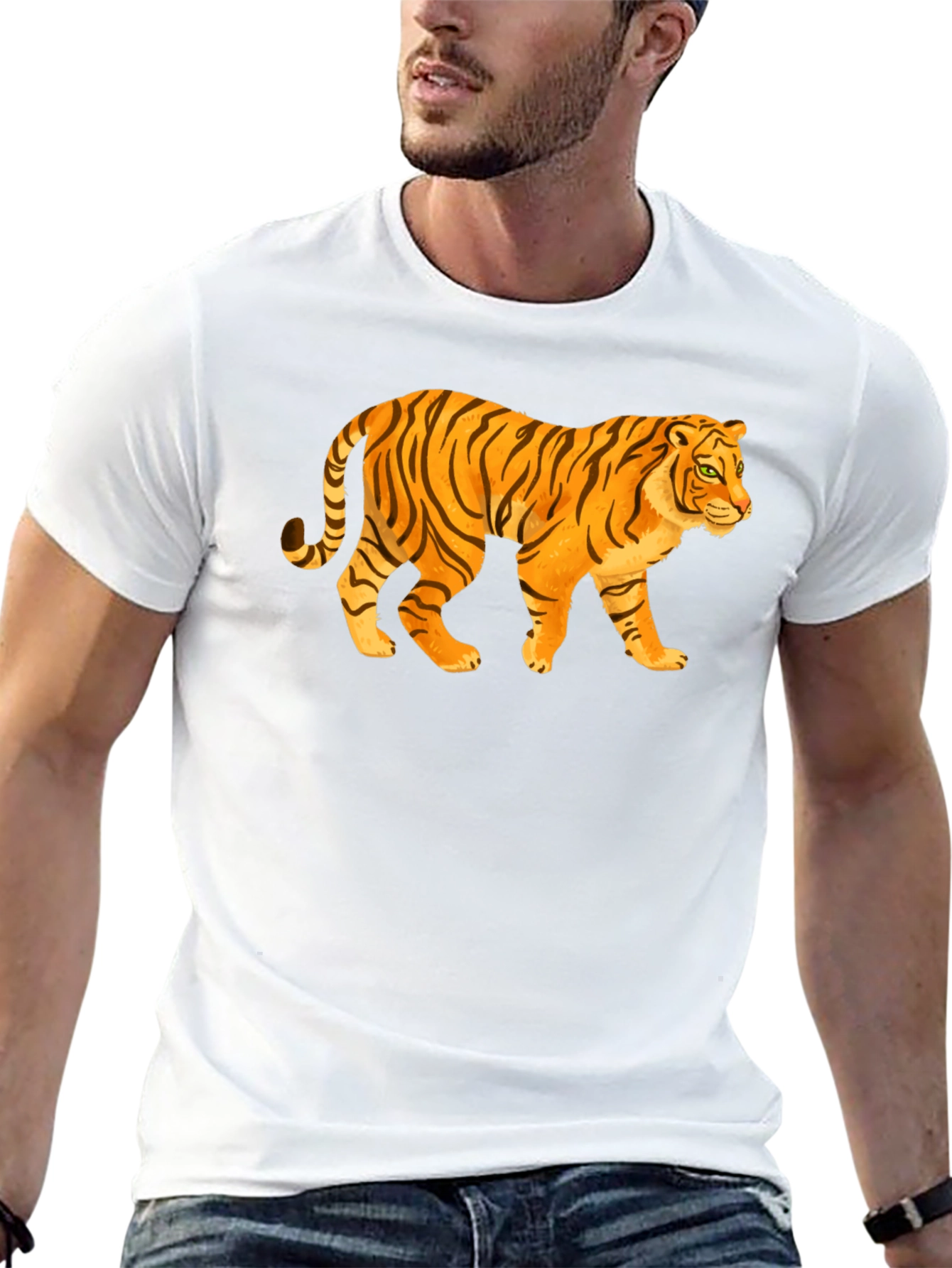 Tiger Graphic Tee - Black Cotton T-Shirt