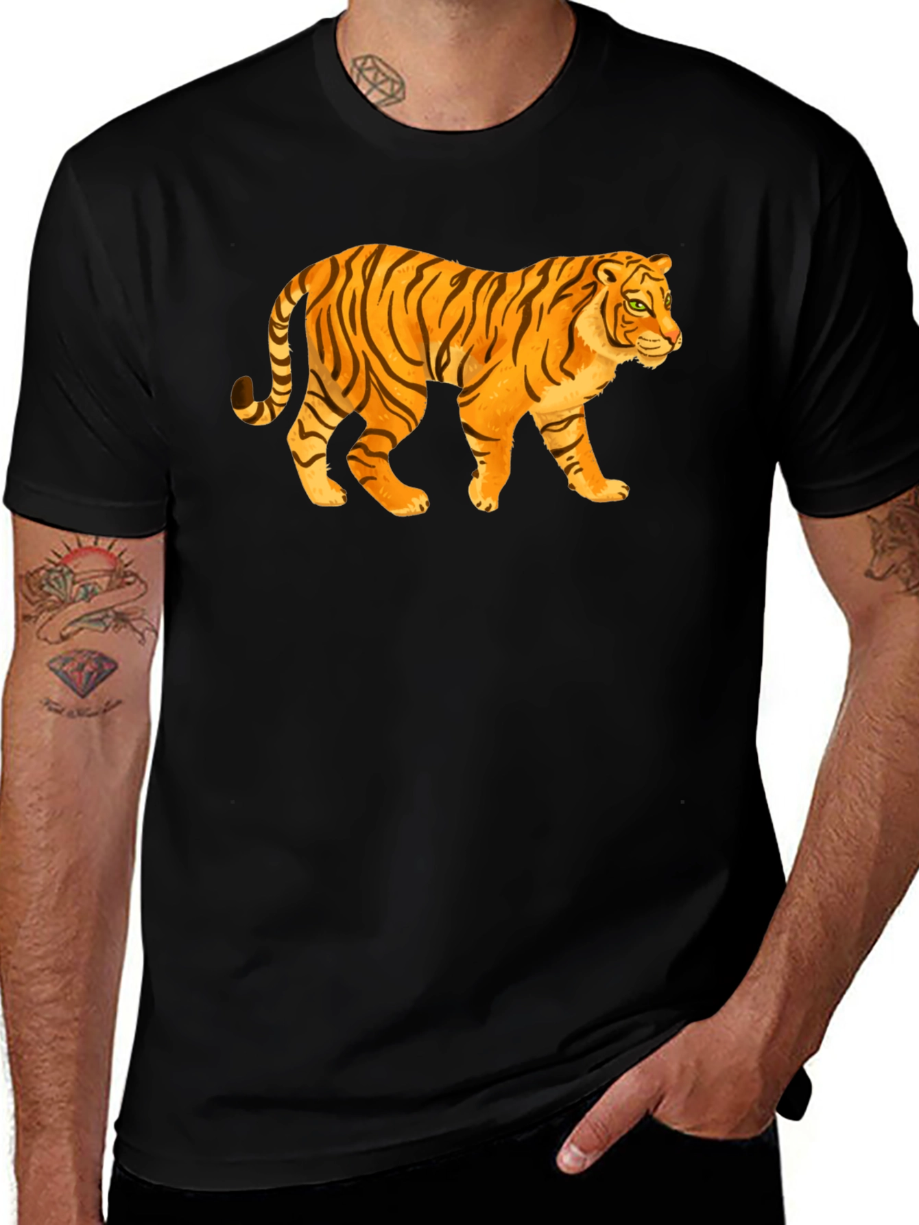 Tiger Graphic Tee - Black Cotton T-Shirt