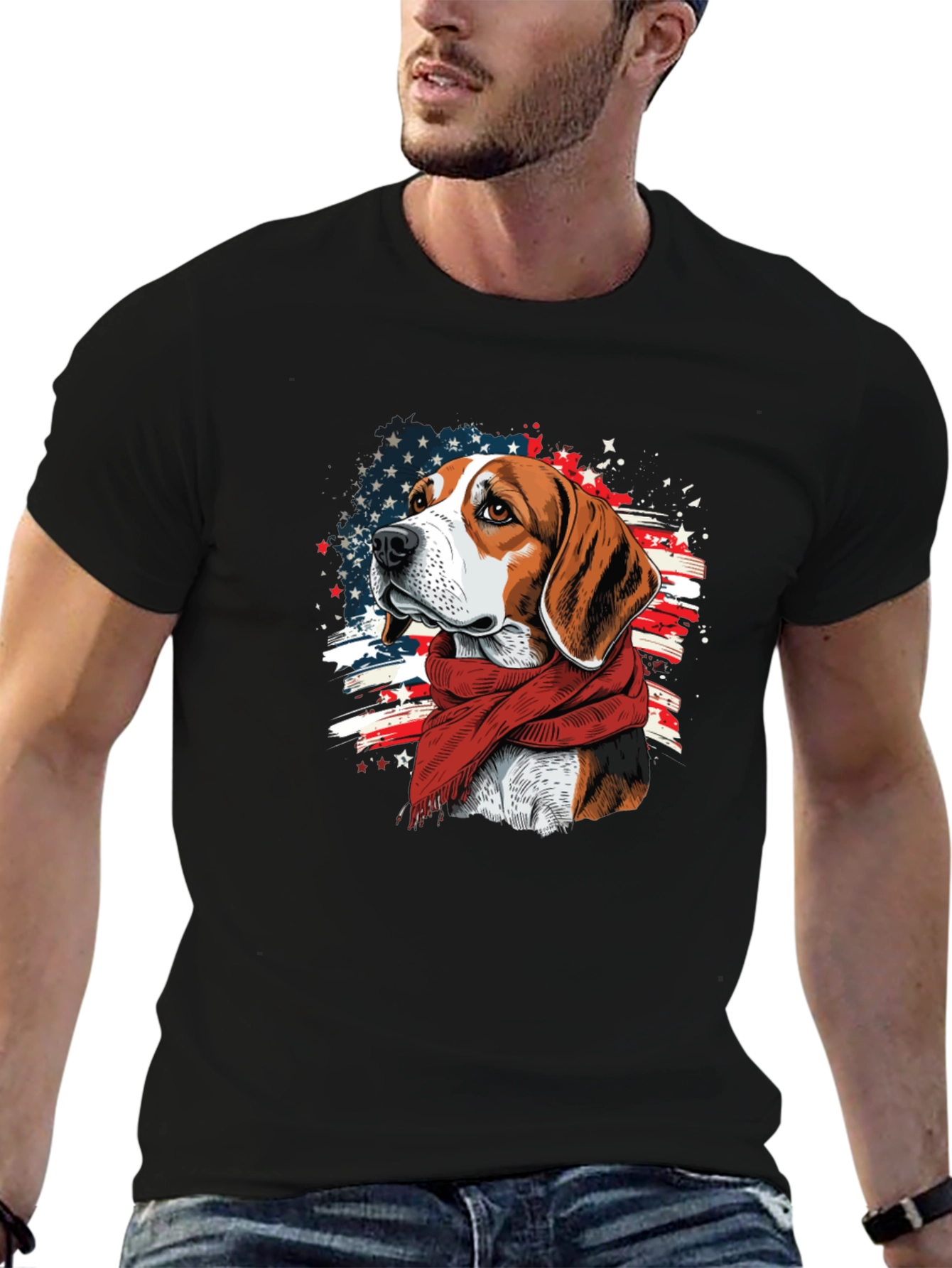Patriotic Beagle T-Shirt - American Flag Dog Tee