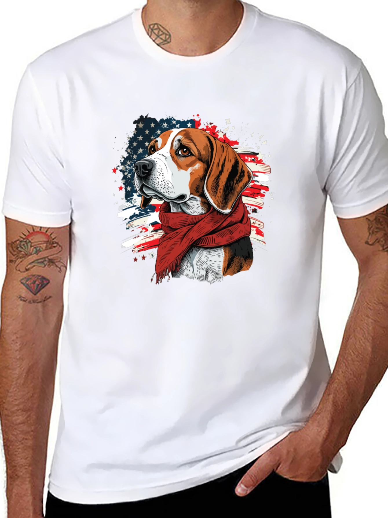 Patriotic Beagle T-Shirt - American Flag Dog Tee