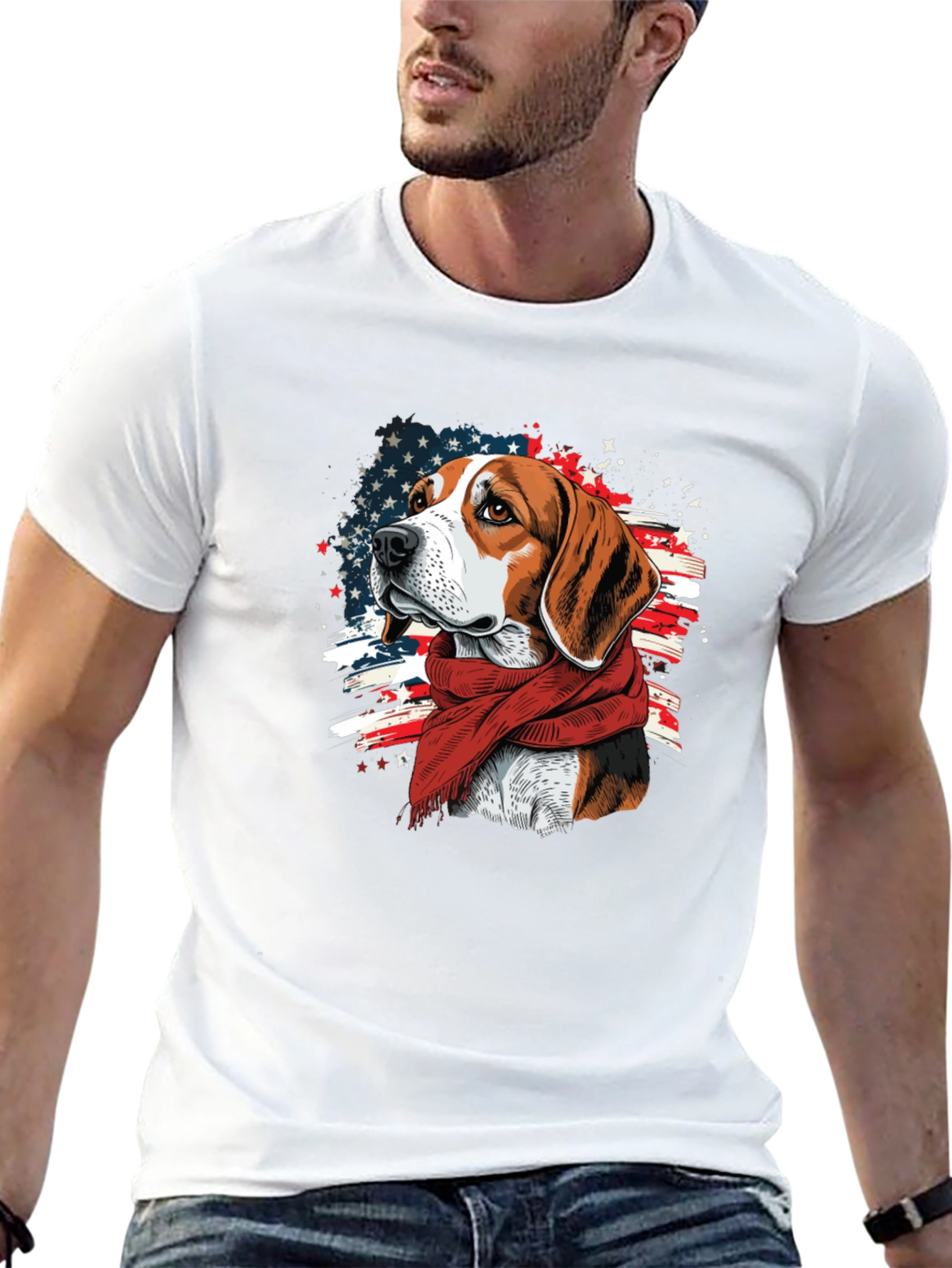 Patriotic Beagle T-Shirt - American Flag Dog Tee