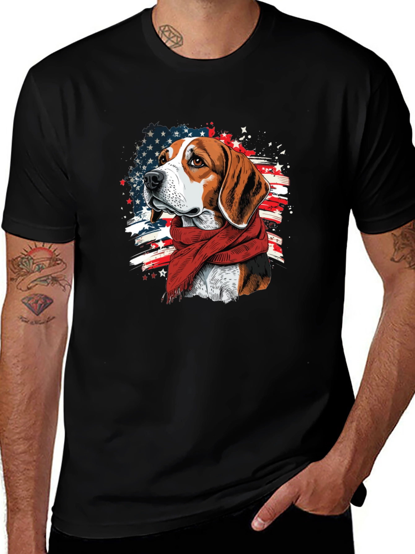 Patriotic Beagle T-Shirt - American Flag Dog Tee