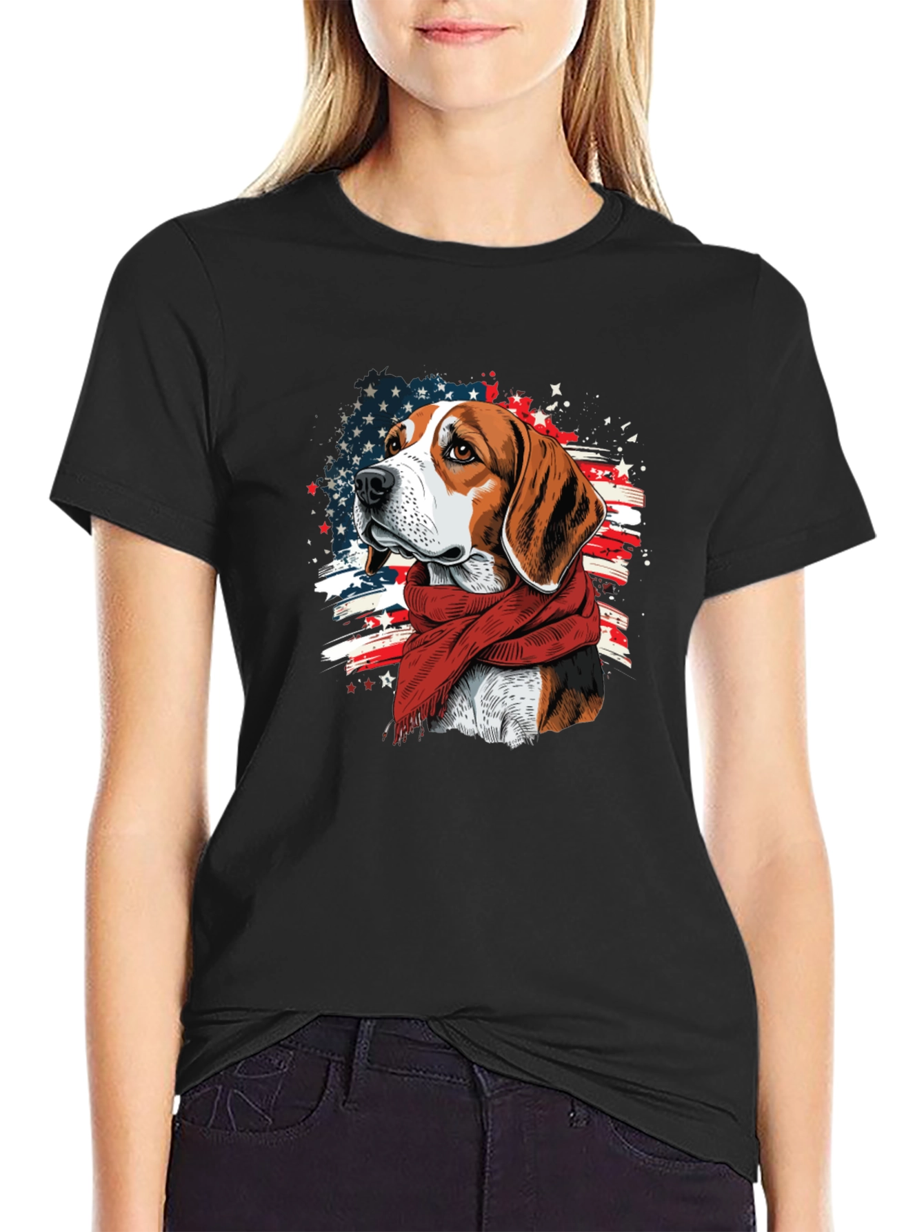Patriotic Beagle T-Shirt - American Flag Dog Tee