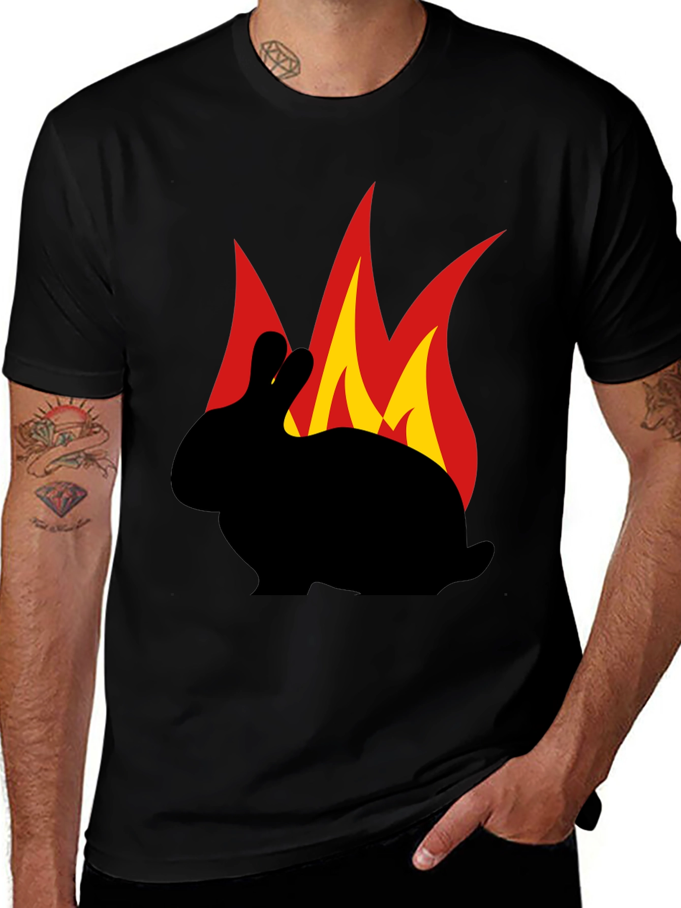 Flaming Rabbit Graphic Tee - Black Cotton T-Shirt