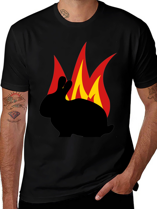 Flaming Rabbit Graphic Tee - Black Cotton T-Shirt