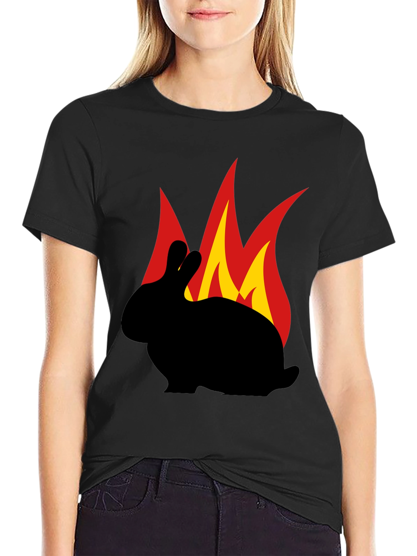 Flaming Rabbit Graphic Tee - Black Cotton T-Shirt