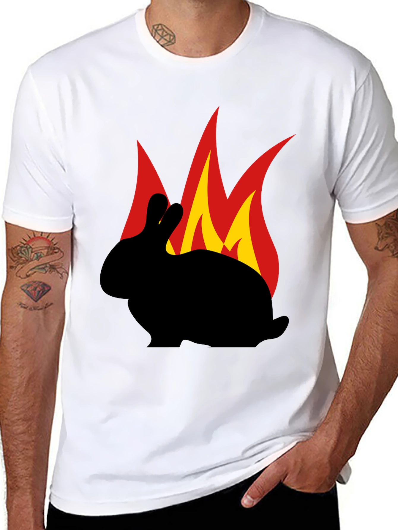 Flaming Rabbit Graphic Tee - Black Cotton T-Shirt
