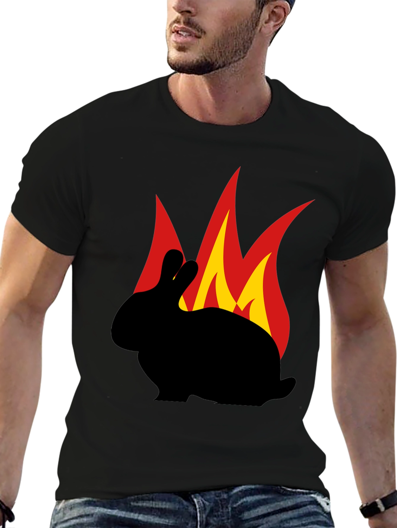 Flaming Rabbit Graphic Tee - Black Cotton T-Shirt