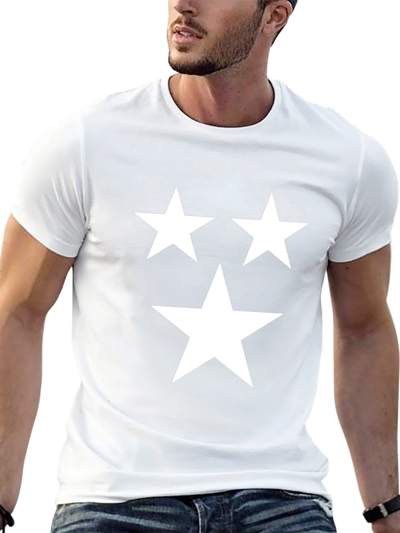 Black T-Shirt with Three White Stars