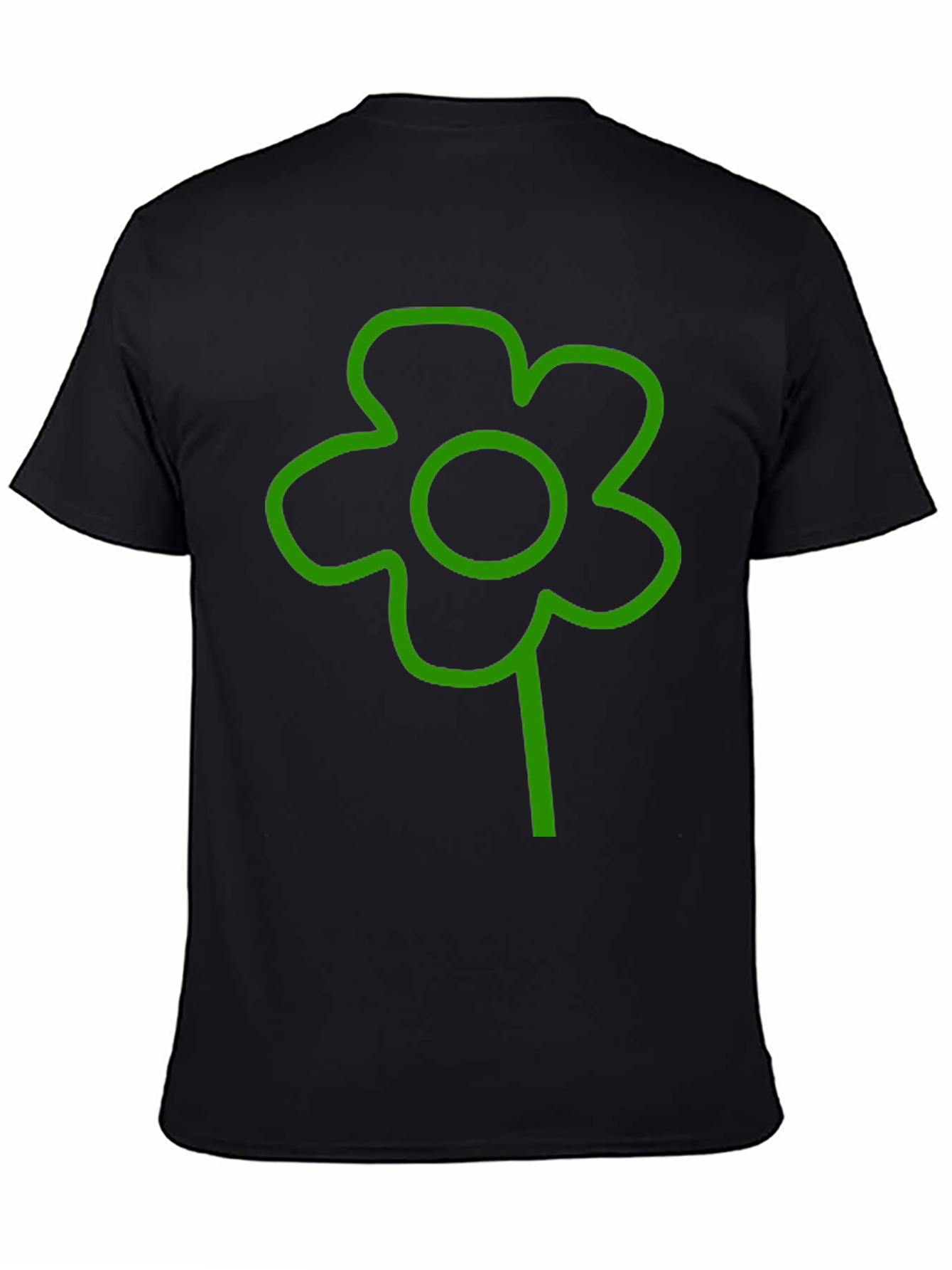 Green Flower Graphic Black T-Shirt