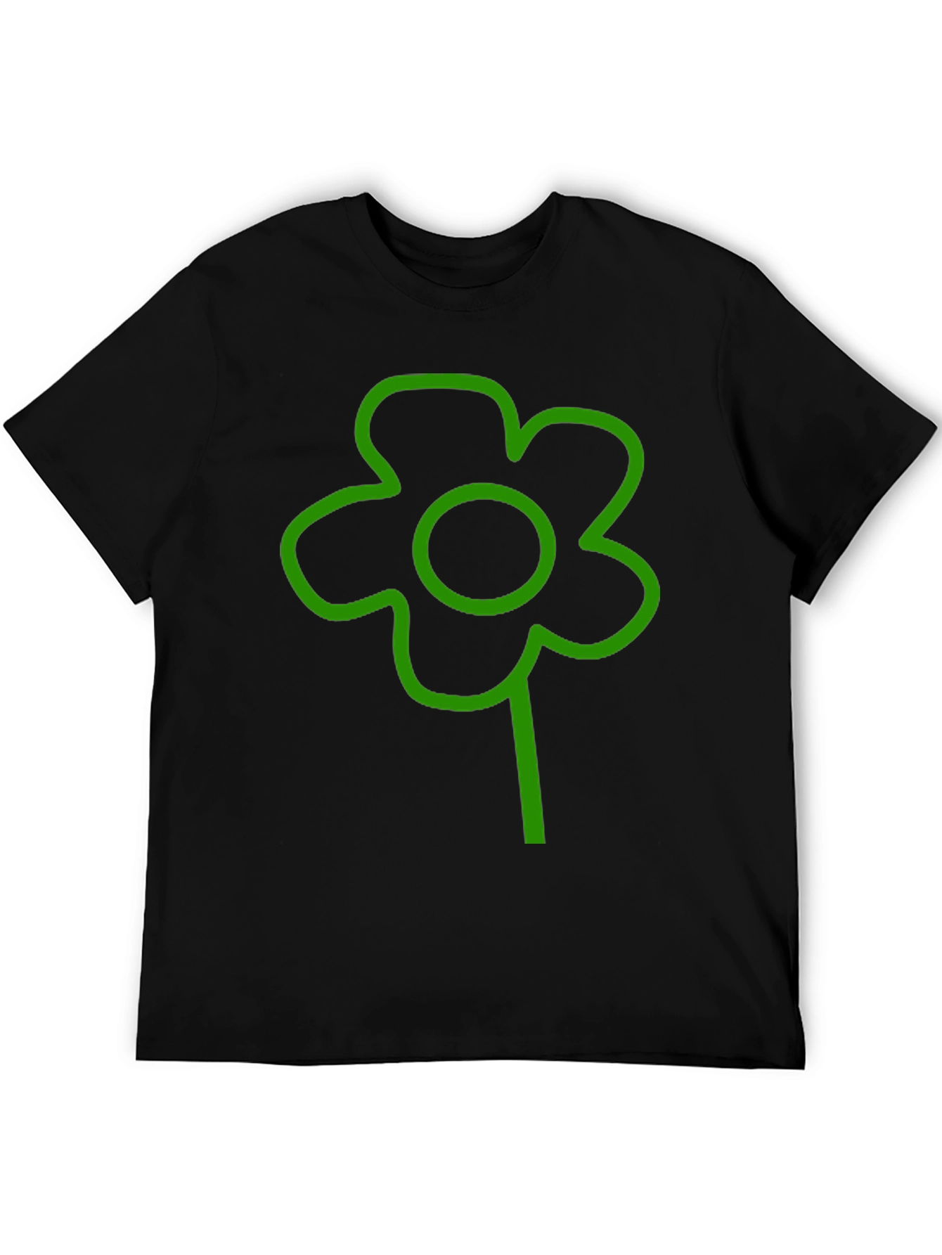 Green Flower Graphic Black T-Shirt