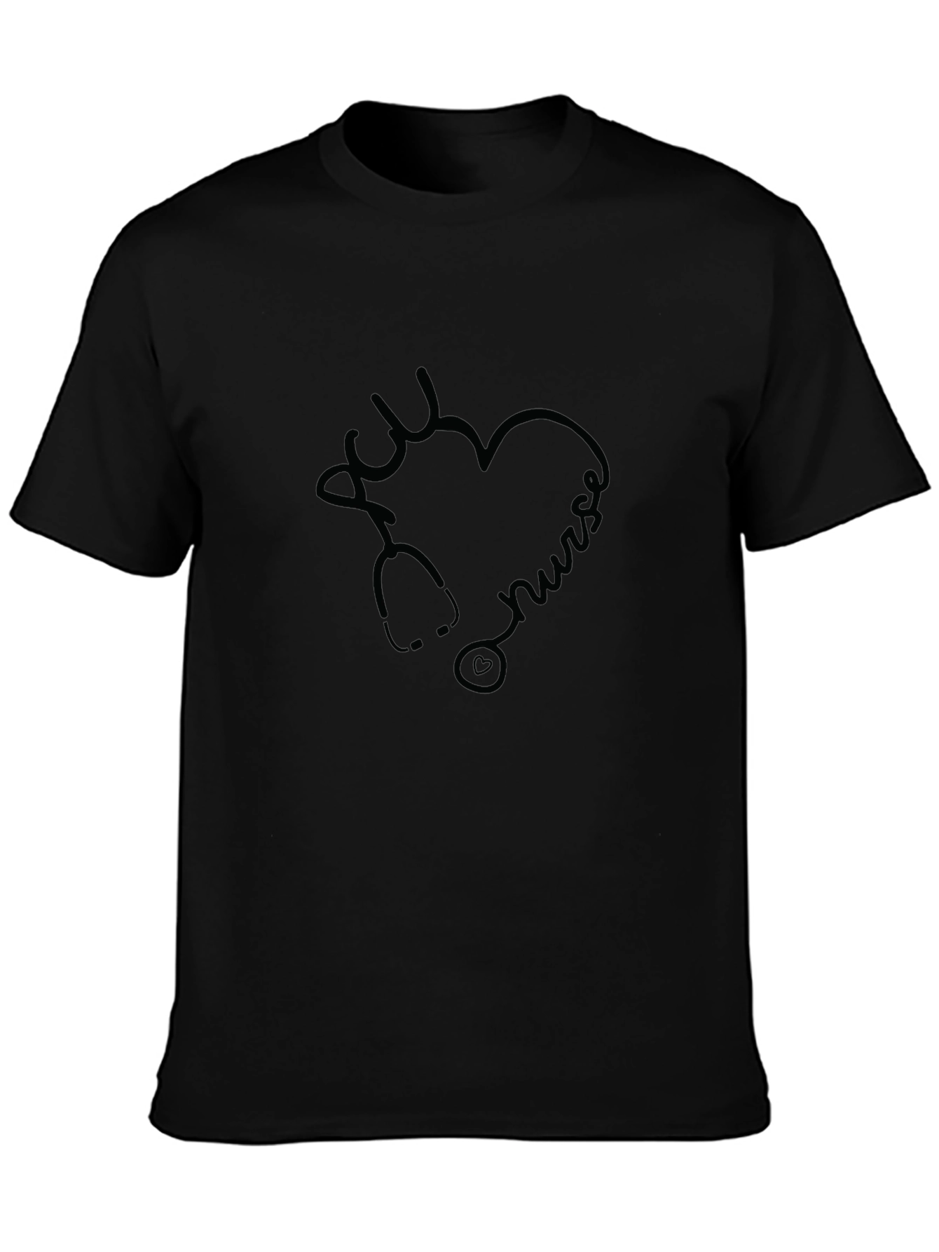 ICU Nurse Heart Stethoscope Black T-Shirt