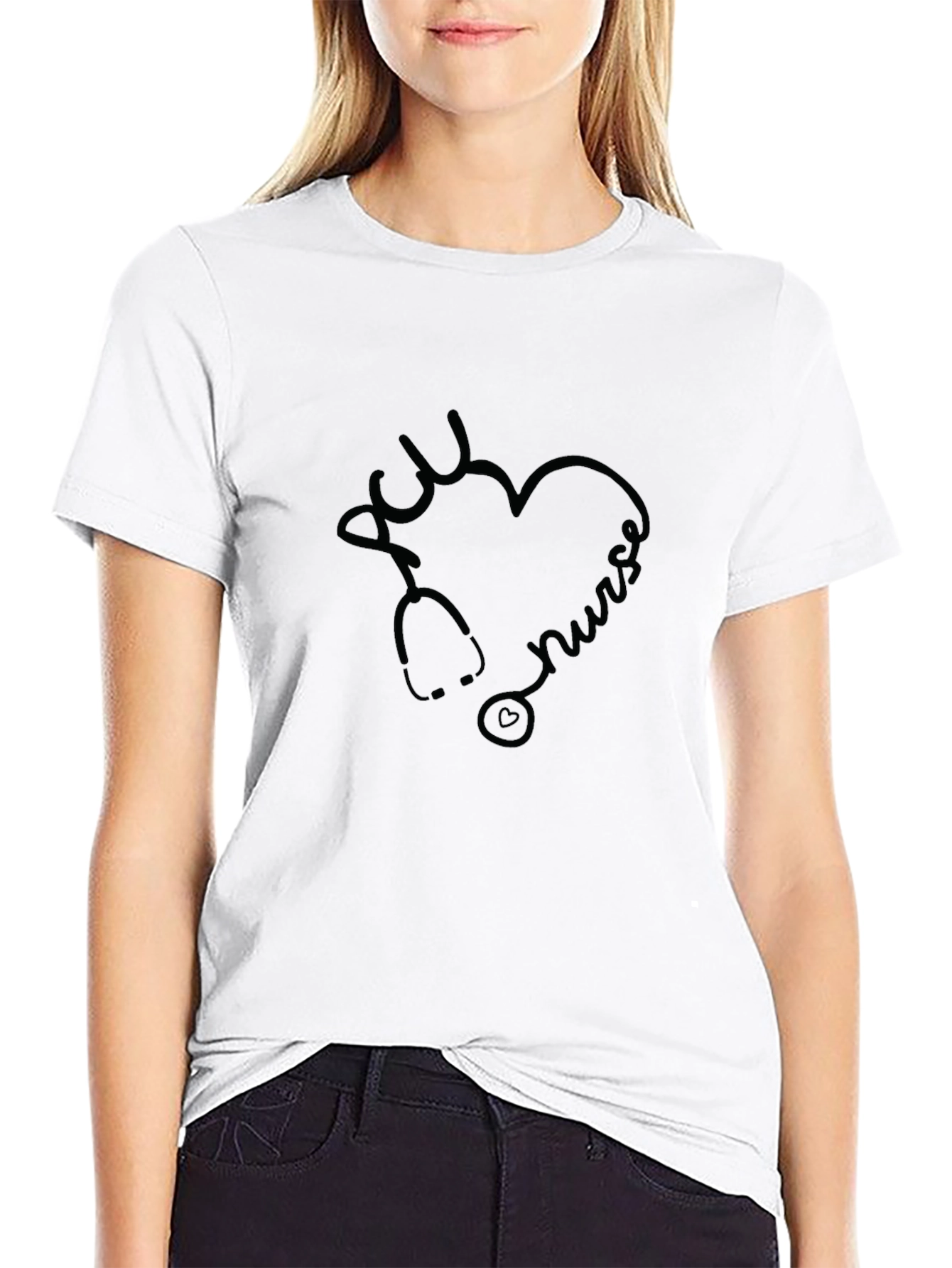 ICU Nurse Heart Stethoscope Black T-Shirt