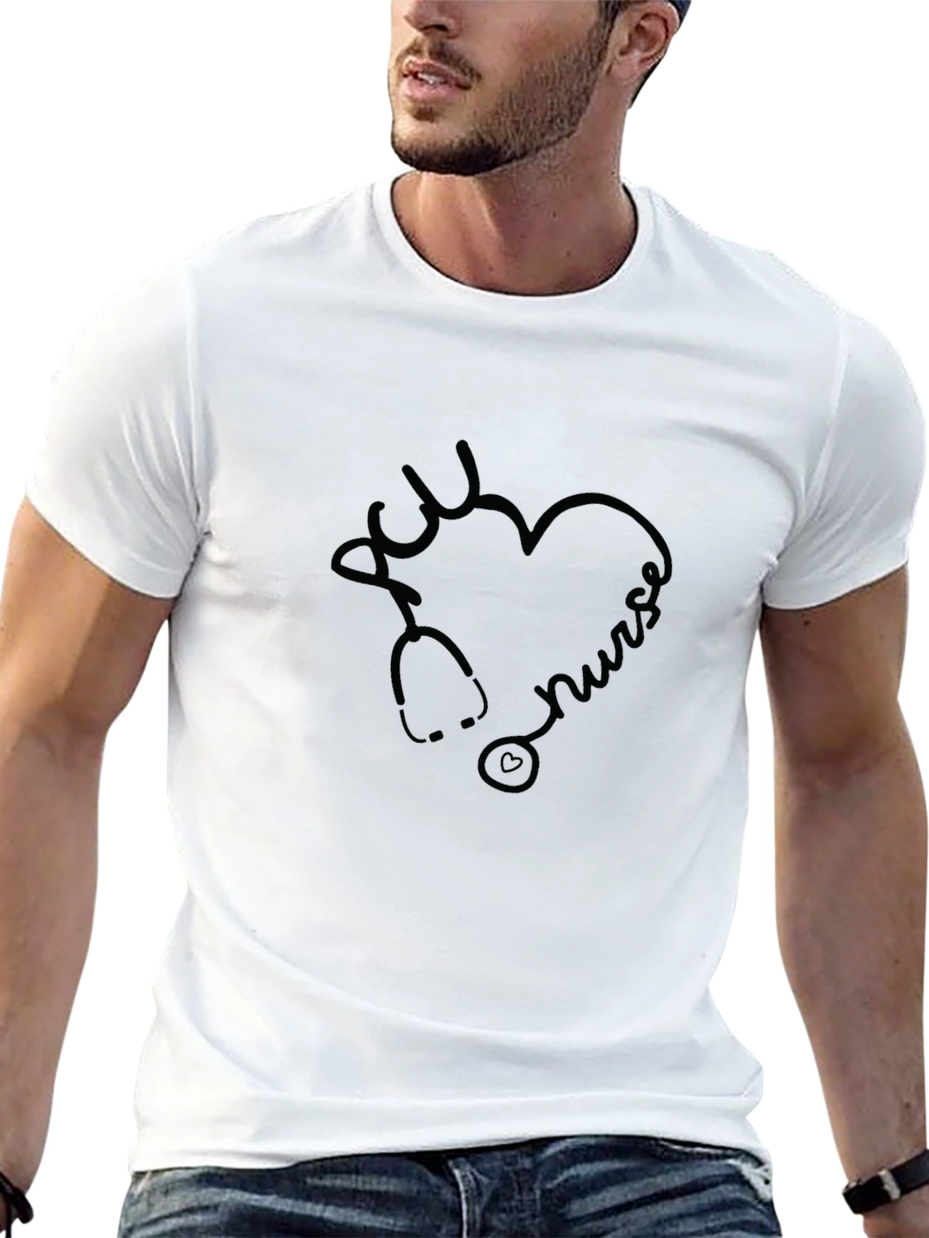 ICU Nurse Heart Stethoscope Black T-Shirt