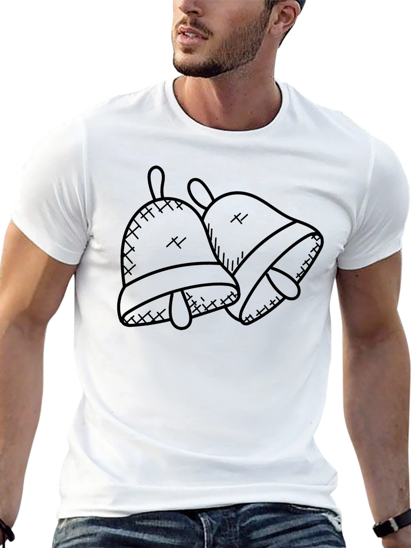 Festive Bells Graphic Tee - Black Cotton Casual Wear