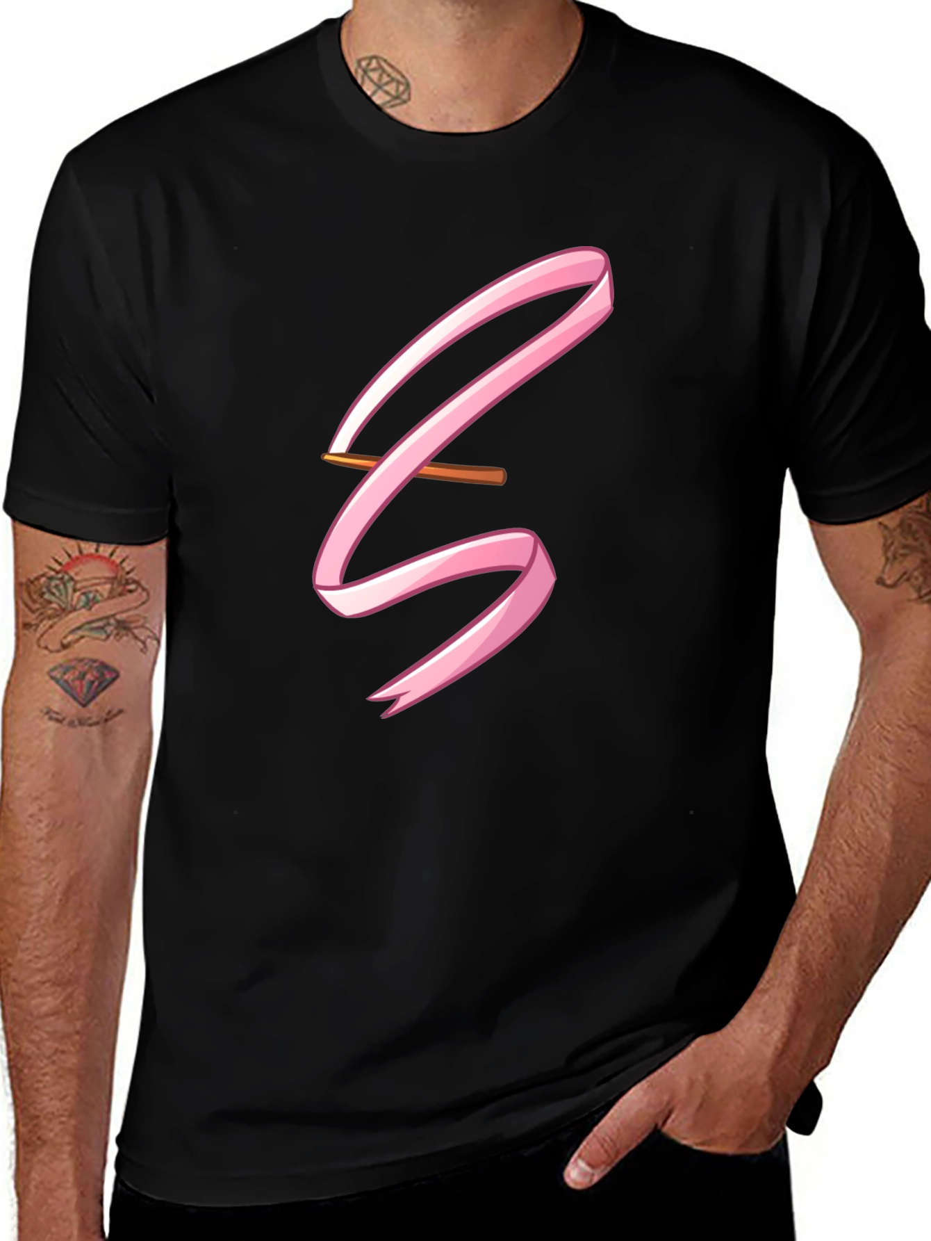 Pink Ribbon Graphic Black Tee
