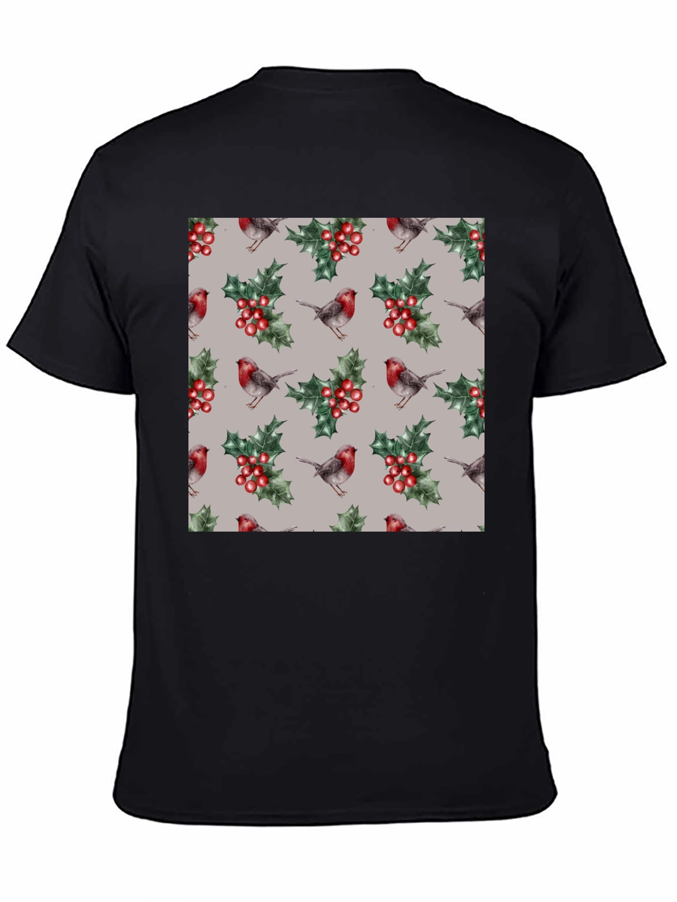 Festive Robin & Holly Pattern T-Shirt