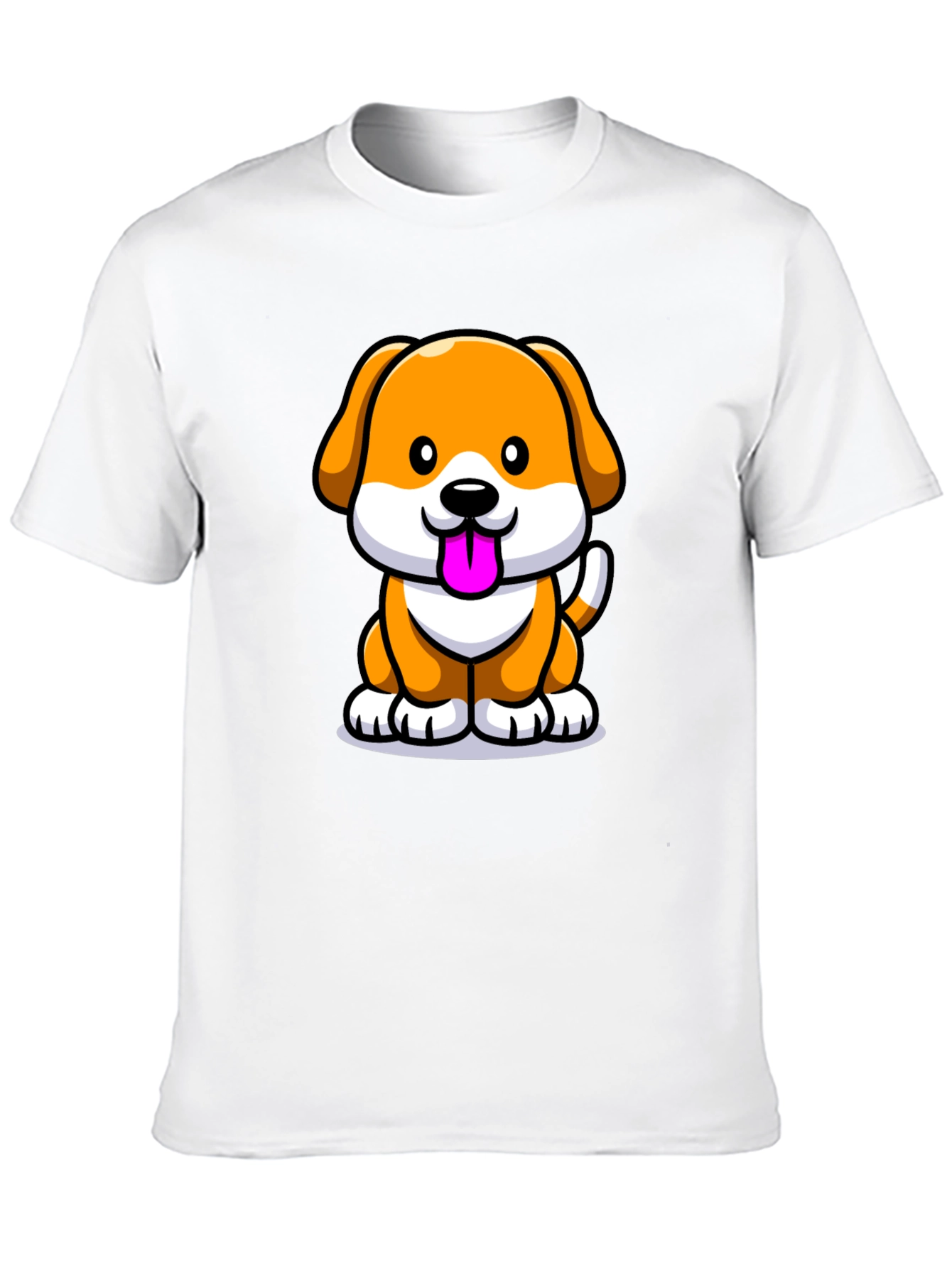 Cartoon Dog Graphic Tee - Black Cotton Blend