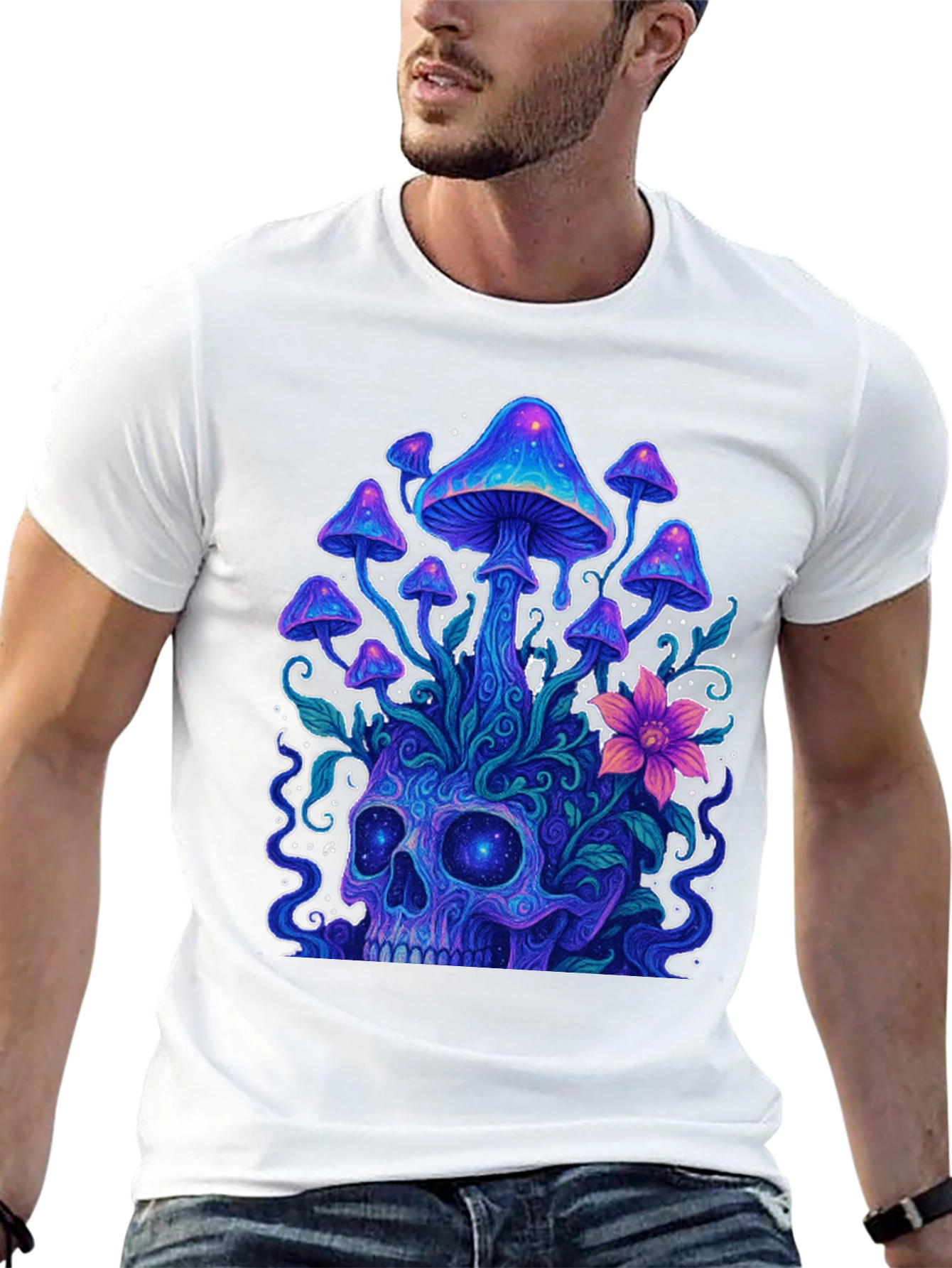 Psychedelic Skull & Mushroom Graphic Tee