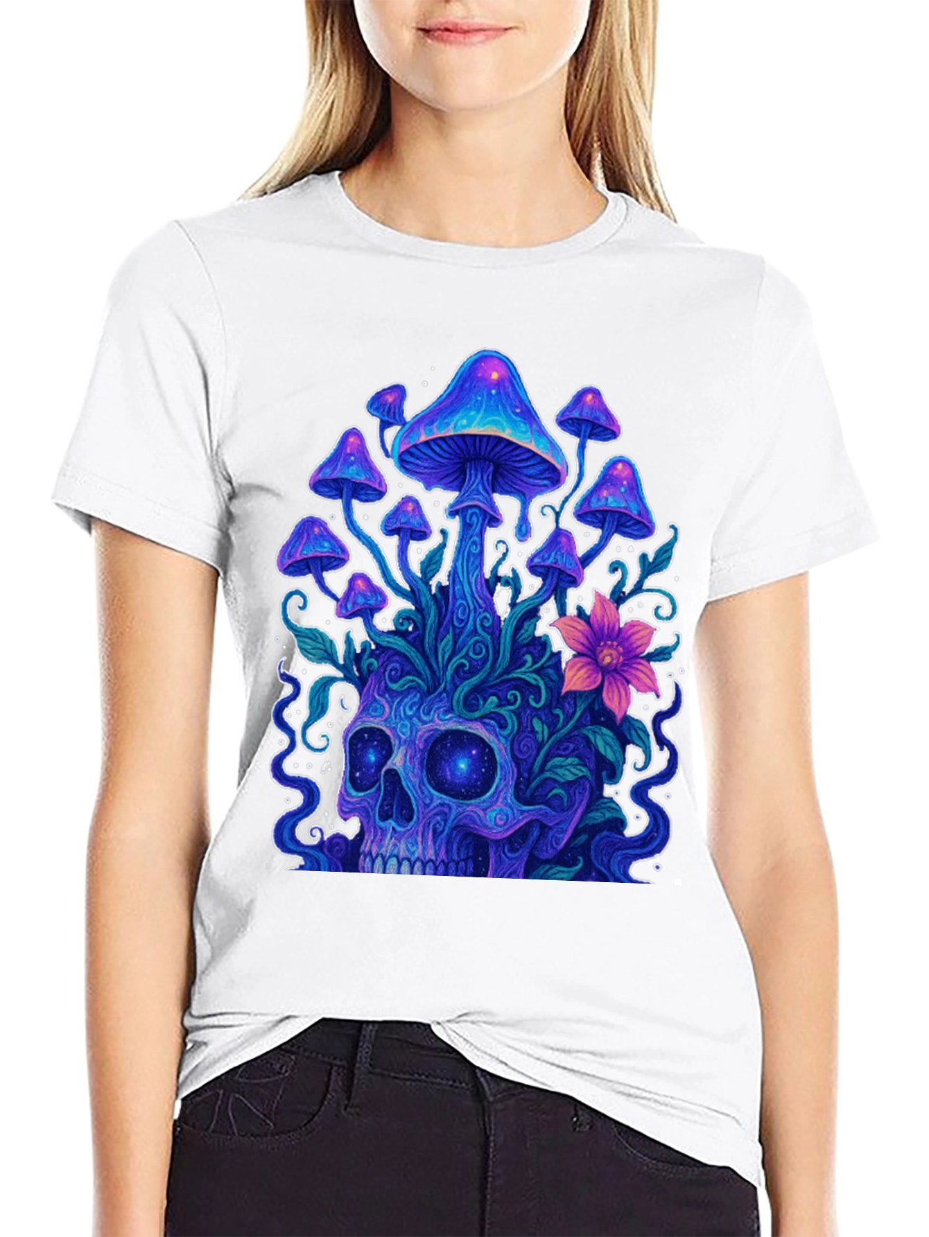 Psychedelic Skull & Mushroom Graphic Tee