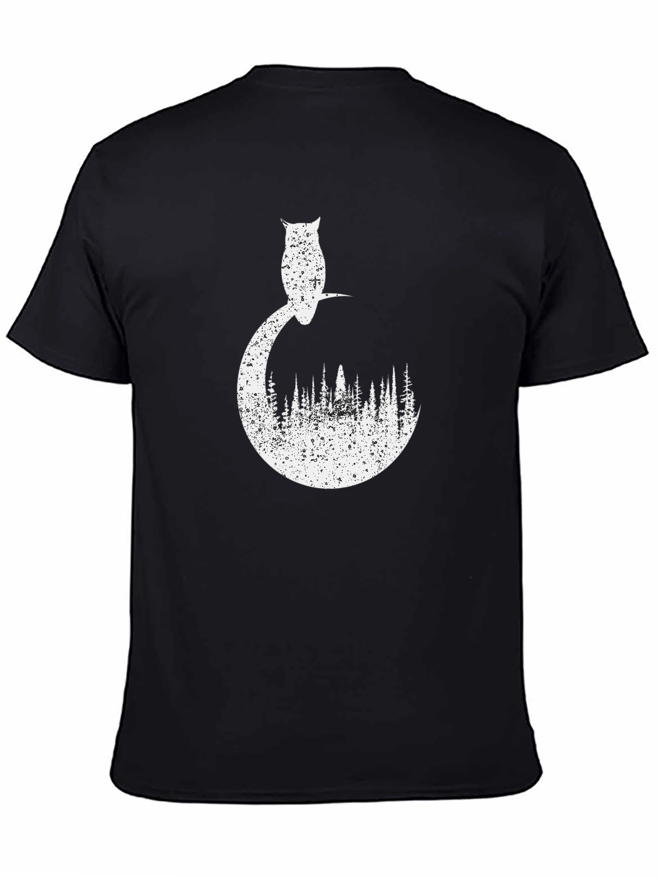 Owl Forest Graphic Tee - Black Cotton T-Shirt