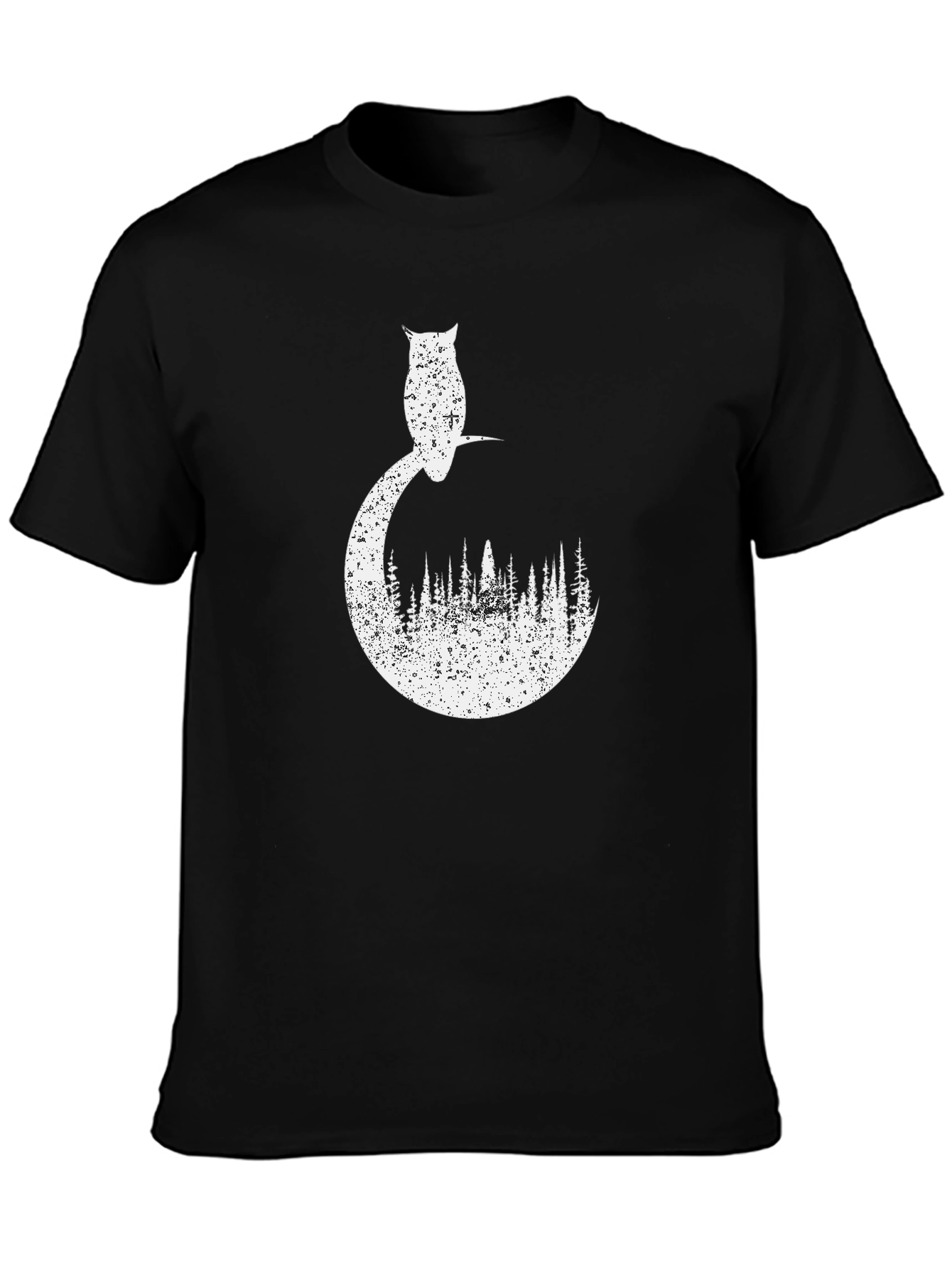 Owl Forest Graphic Tee - Black Cotton T-Shirt