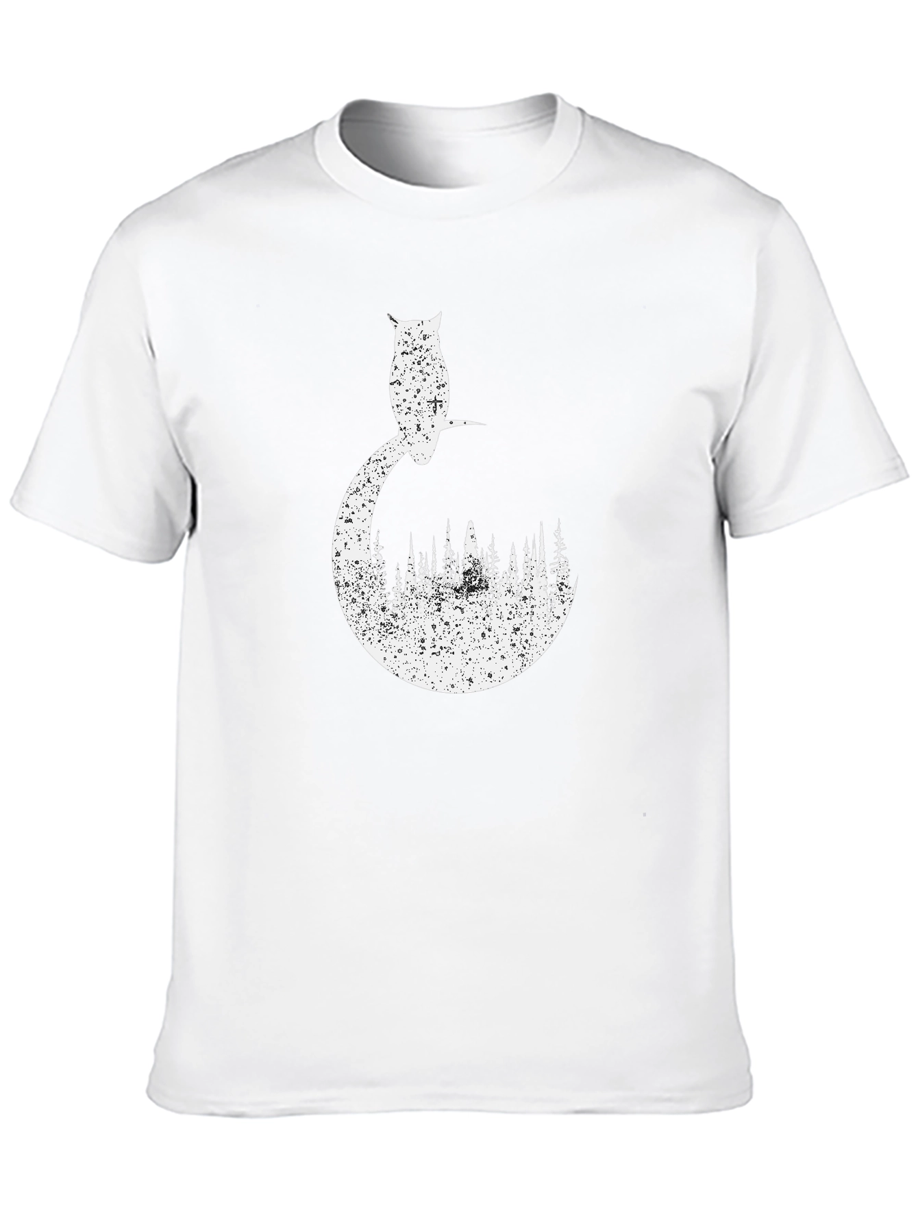 Owl Forest Graphic Tee - Black Cotton T-Shirt