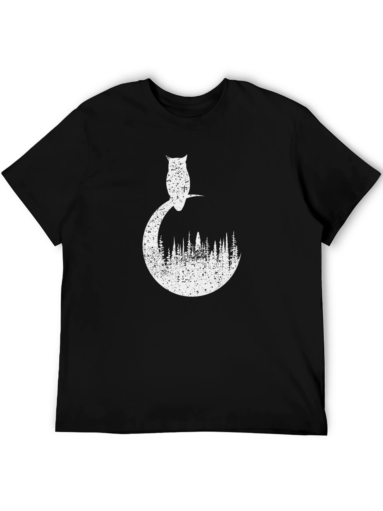 Owl Forest Graphic Tee - Black Cotton T-Shirt