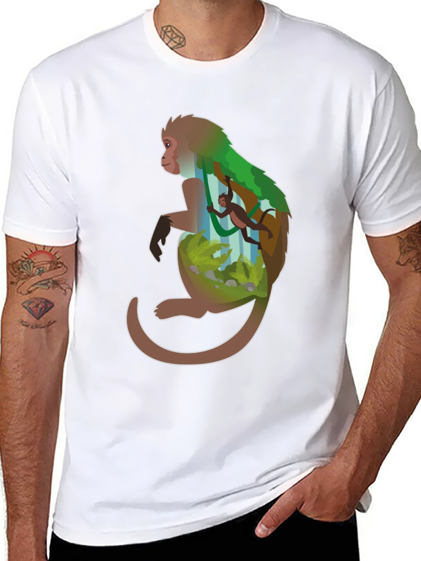 Monkey Forest Graphic Tee - Black Cotton Blend