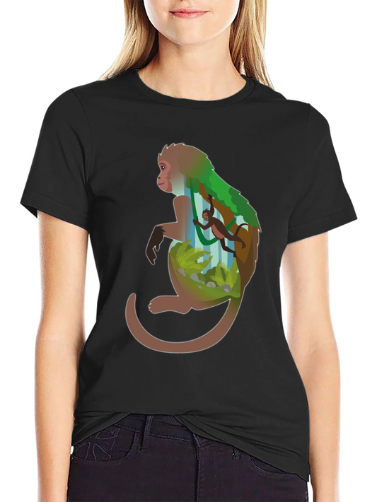 Monkey Forest Graphic Tee - Black Cotton Blend