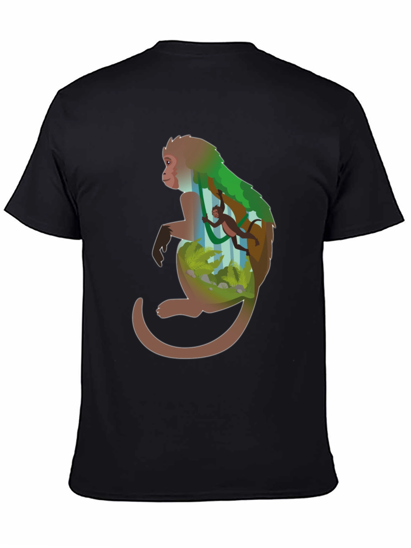Monkey Forest Graphic Tee - Black Cotton Blend