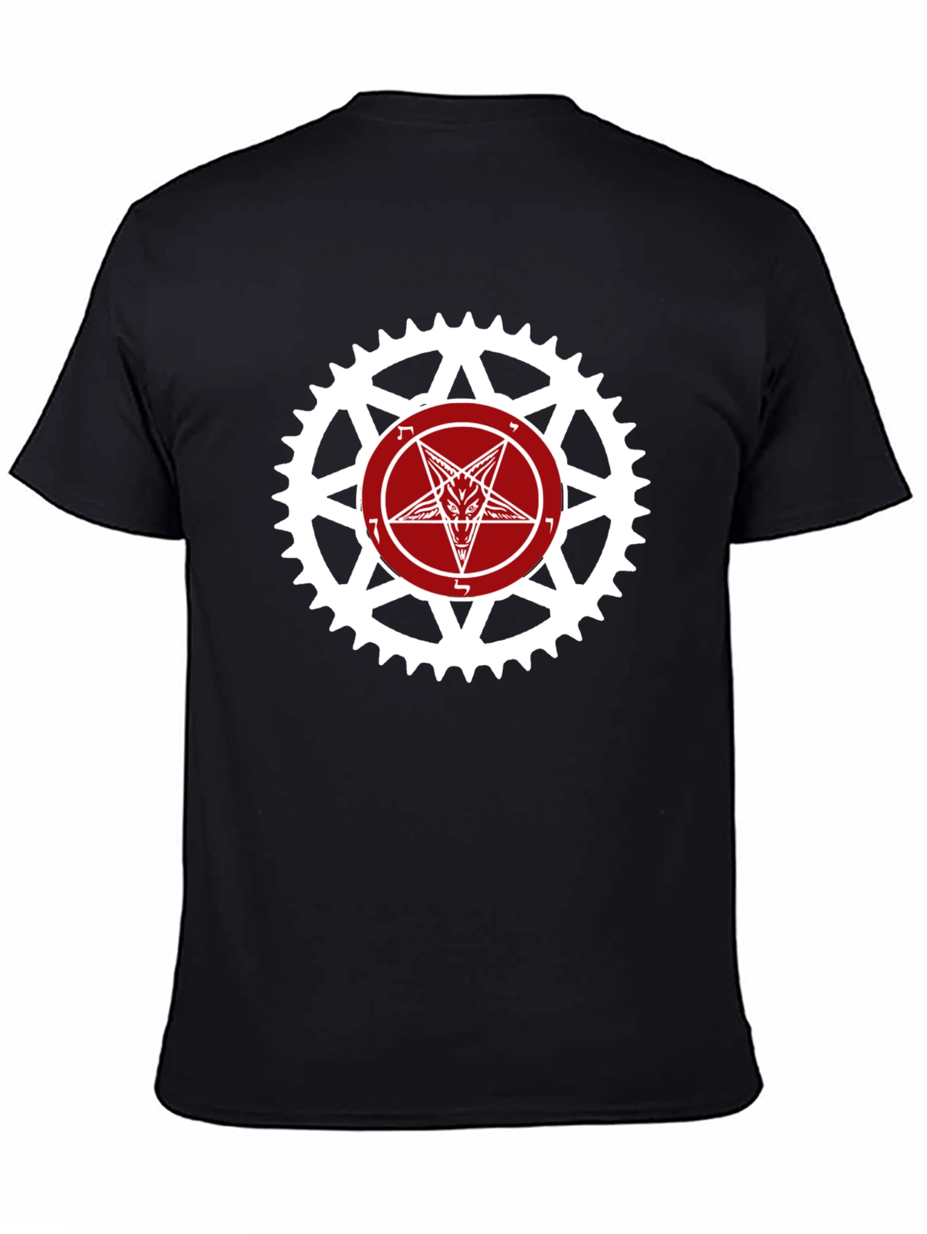 Satanic Star Bicycle Sprocket Graphic Tee - Black
