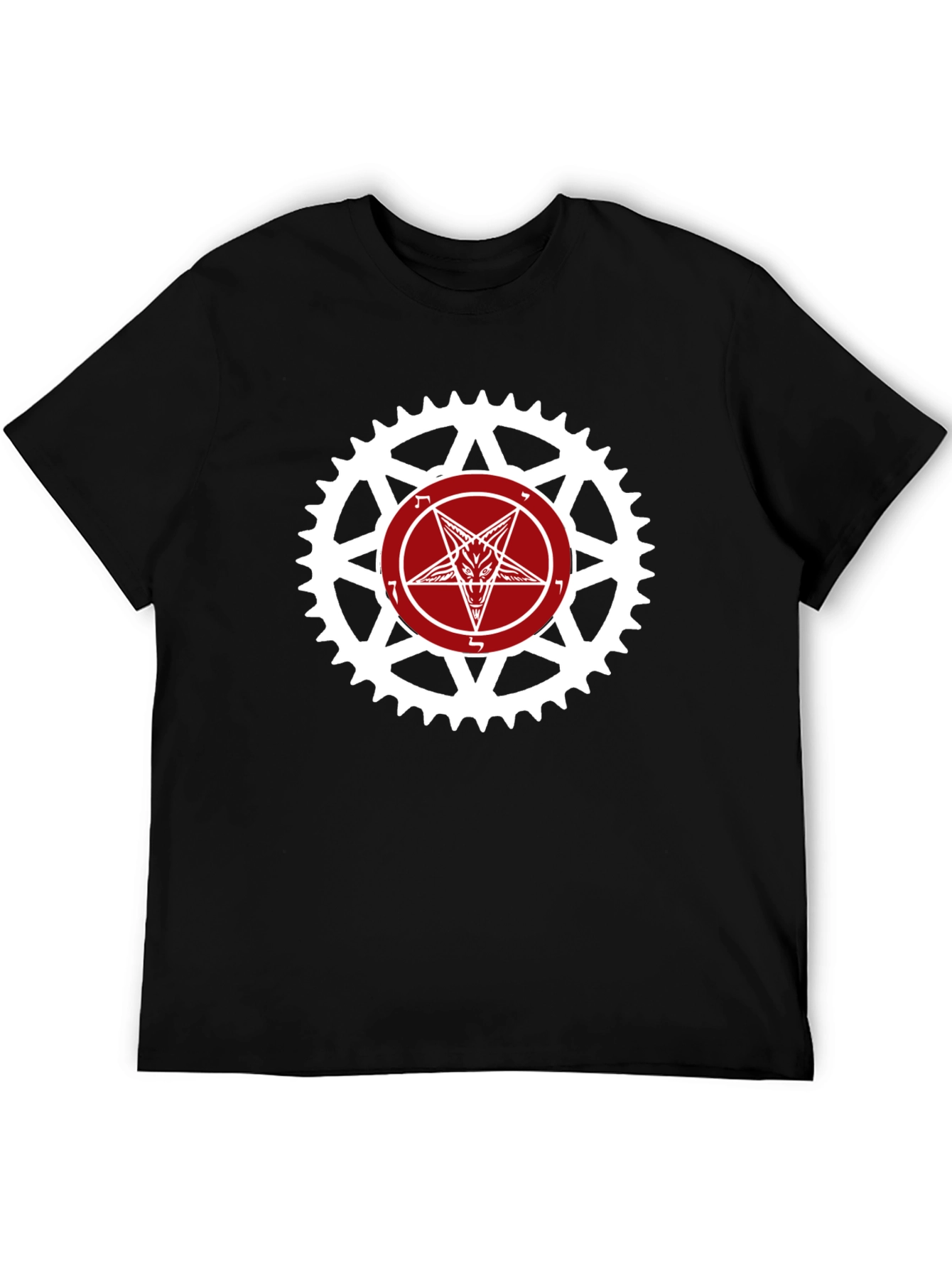 Satanic Star Bicycle Sprocket Graphic Tee - Black