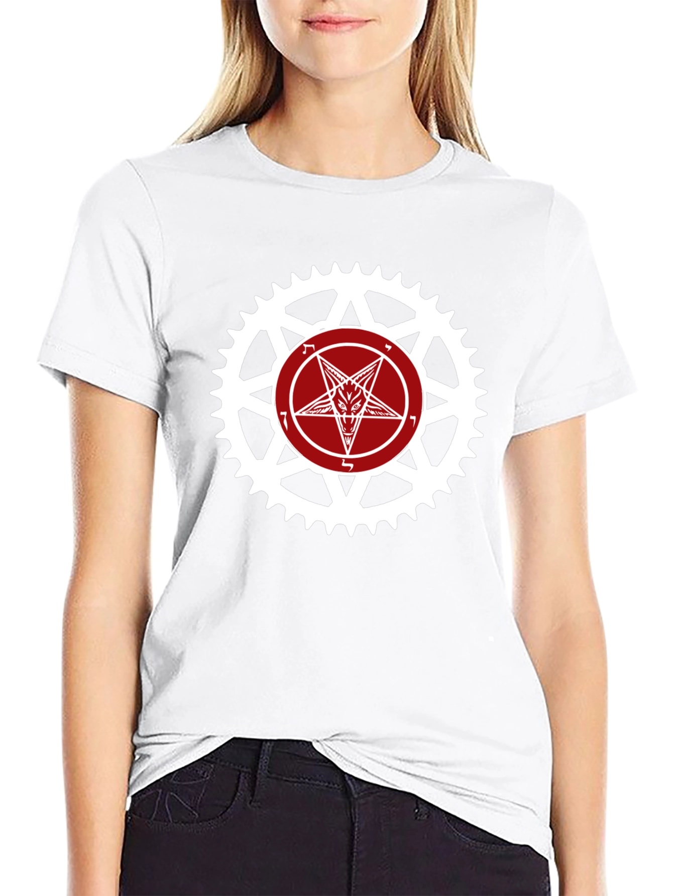 Satanic Star Bicycle Sprocket Graphic Tee - Black