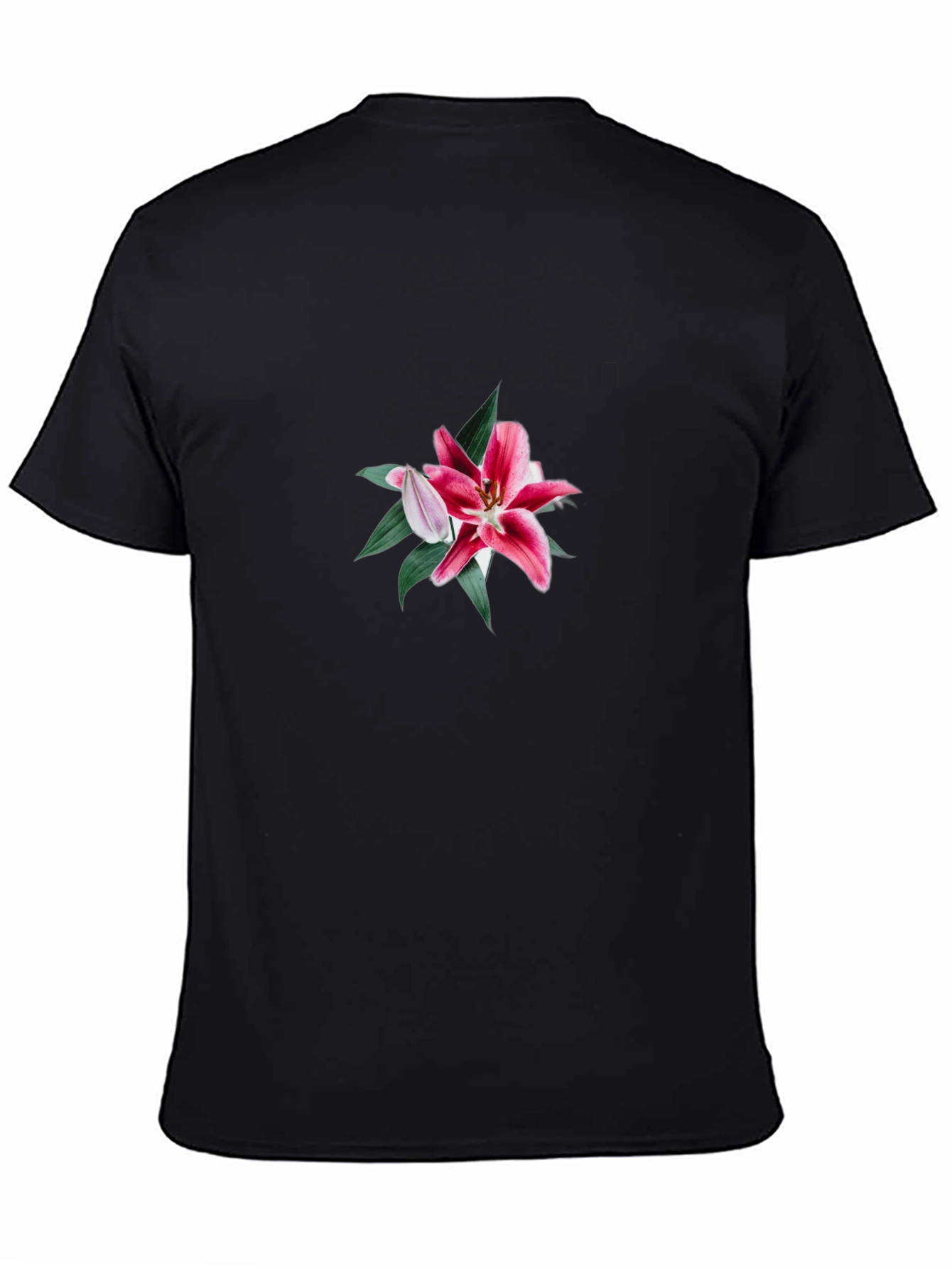 Black T-Shirt with Floral Lily Design
