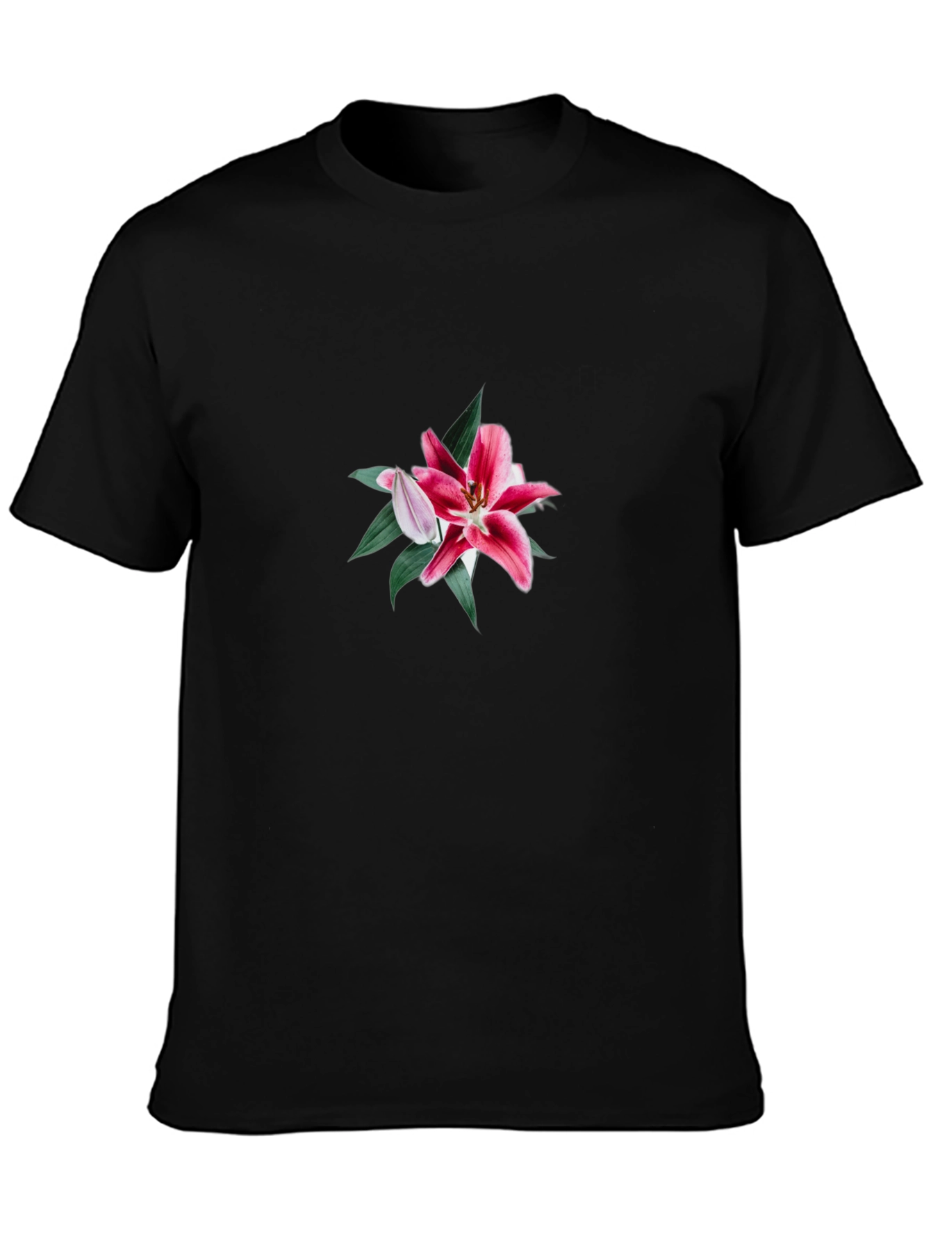 Black T-Shirt with Floral Lily Design