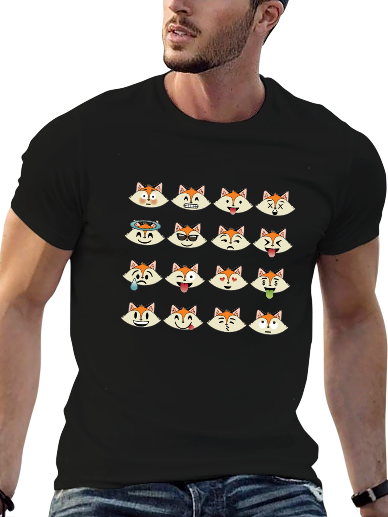 Emoji Fox Graphic Black T-Shirt