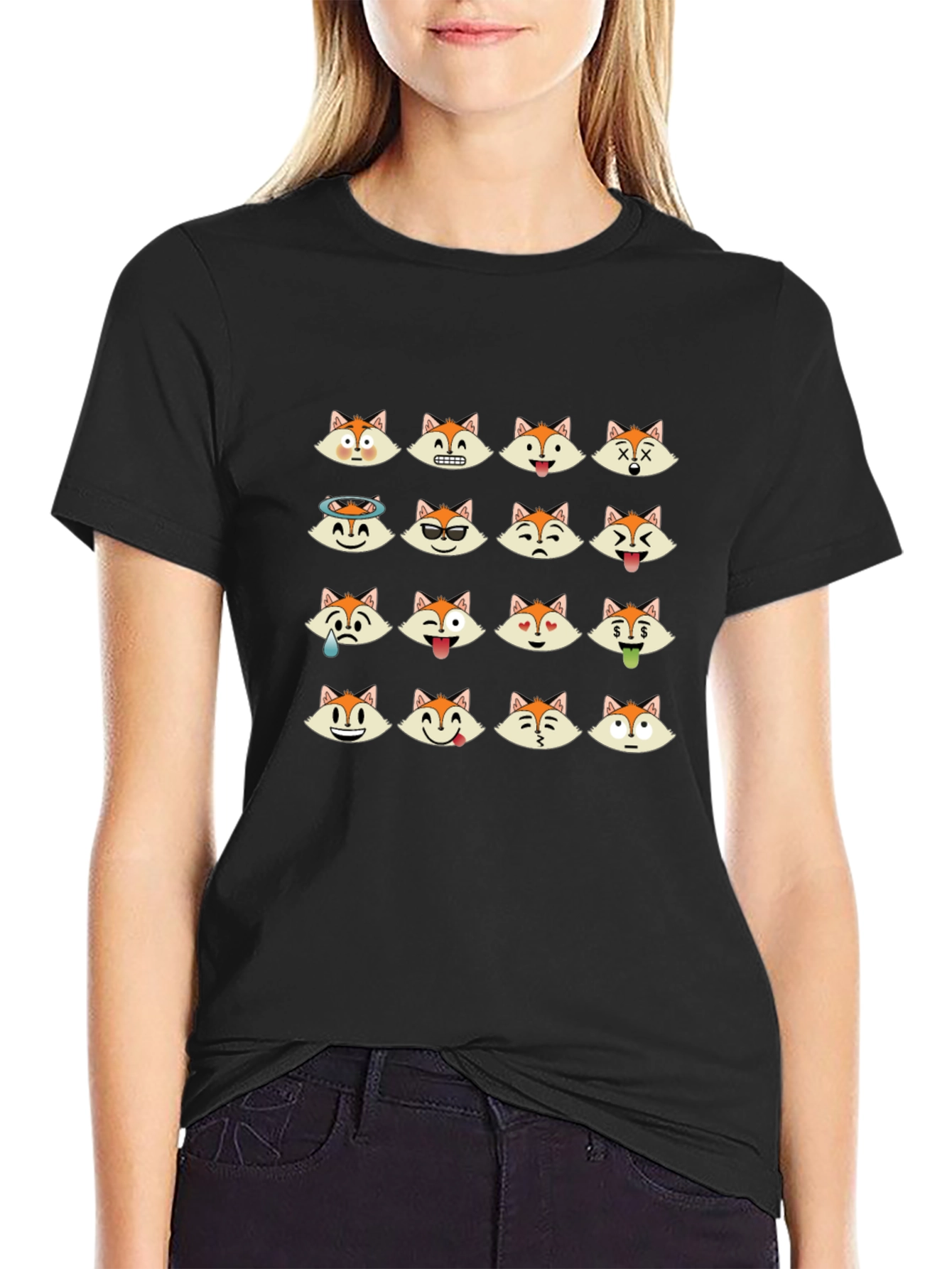 Emoji Fox Graphic Black T-Shirt