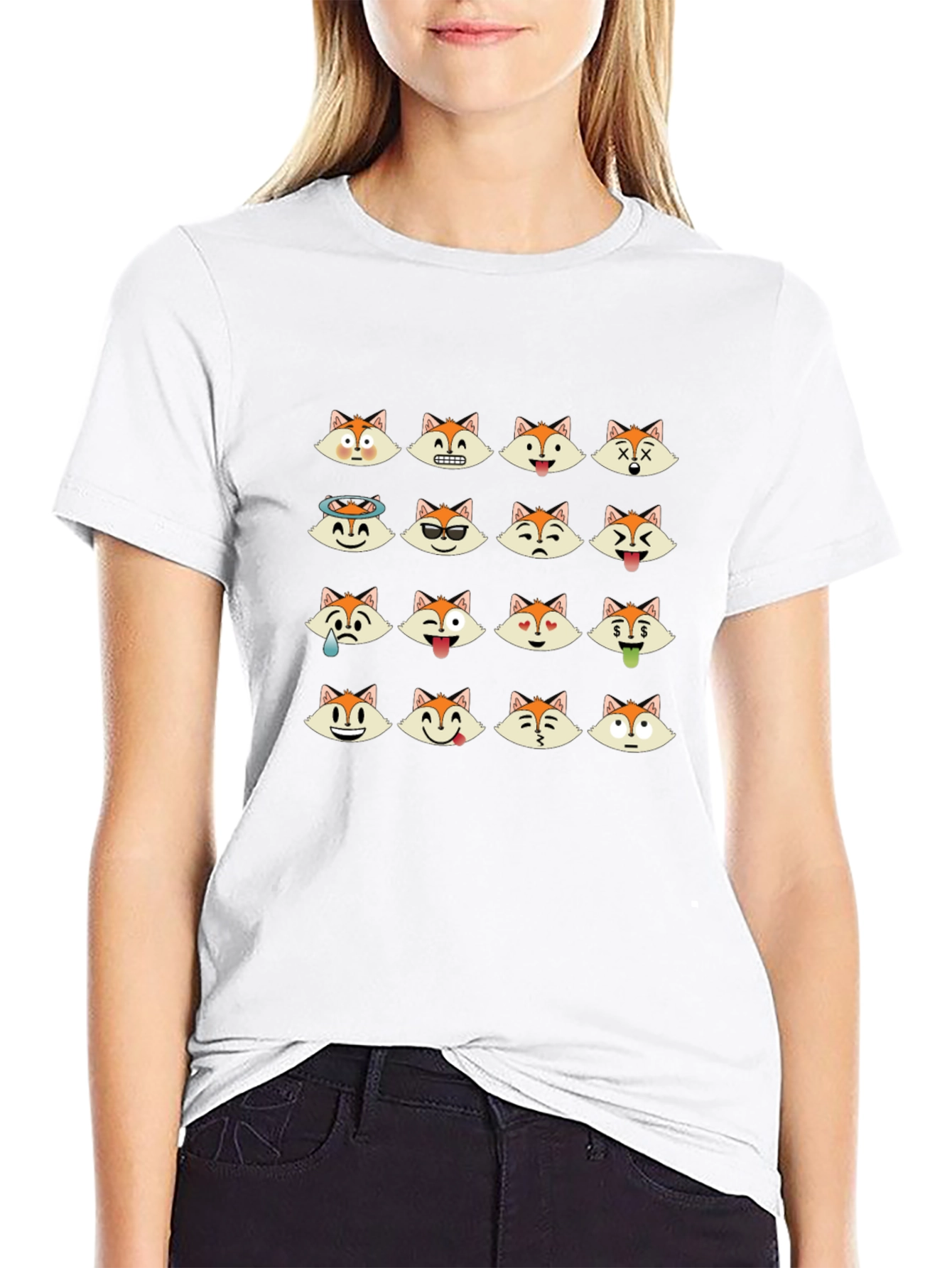 Emoji Fox Graphic Black T-Shirt
