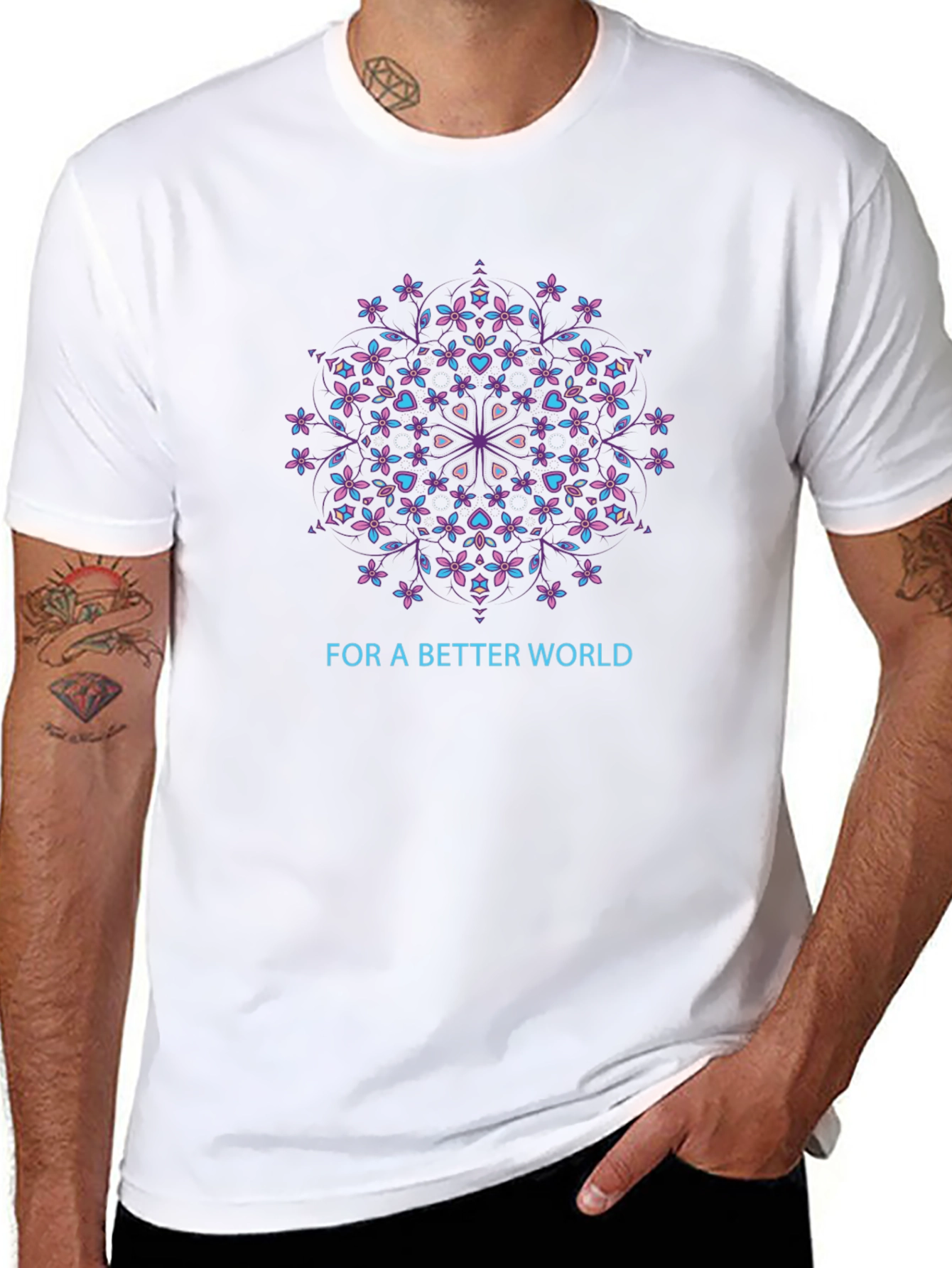 Floral Mandala Better World Black T-Shirt