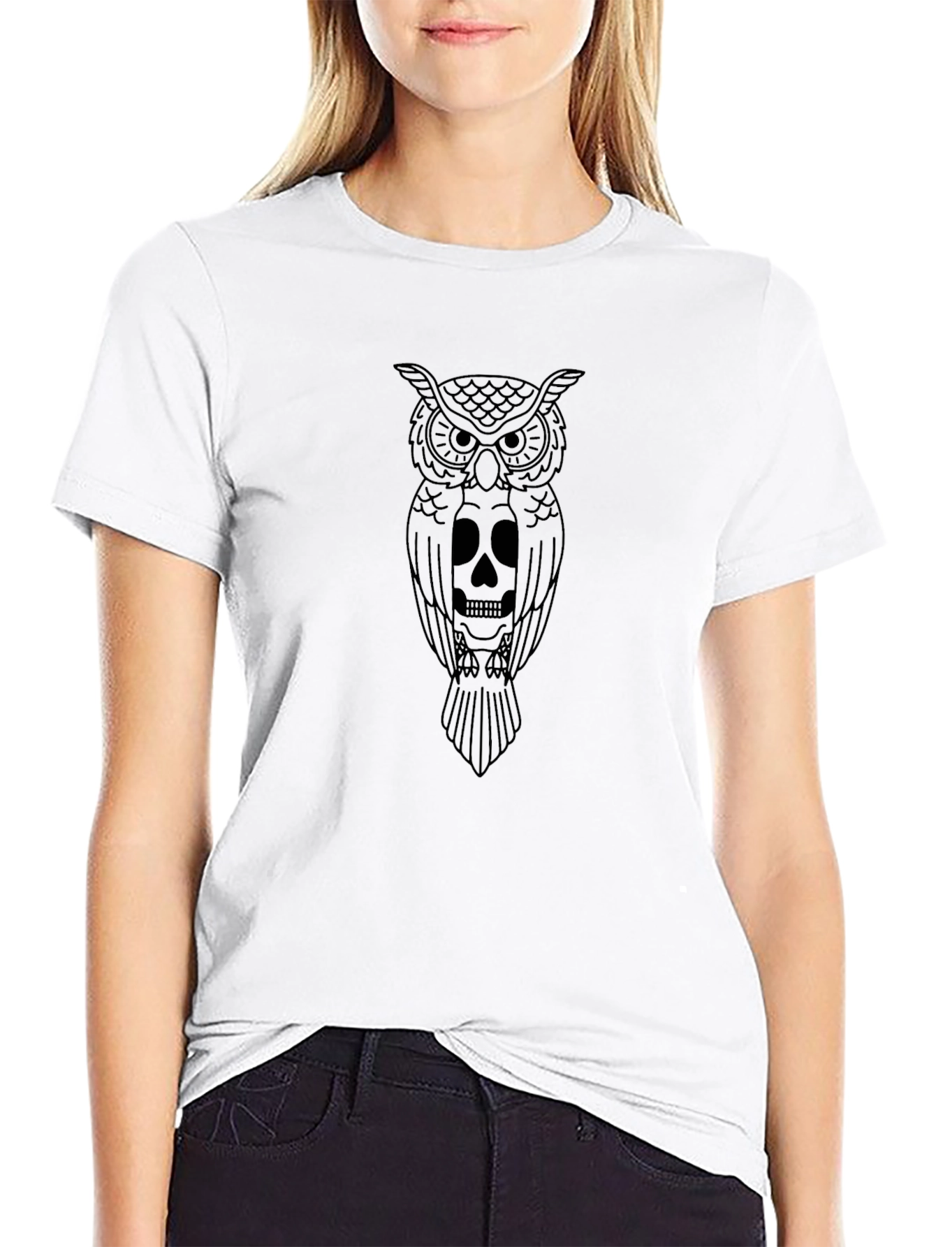 Owl & Skull Graphic Black T-Shirt