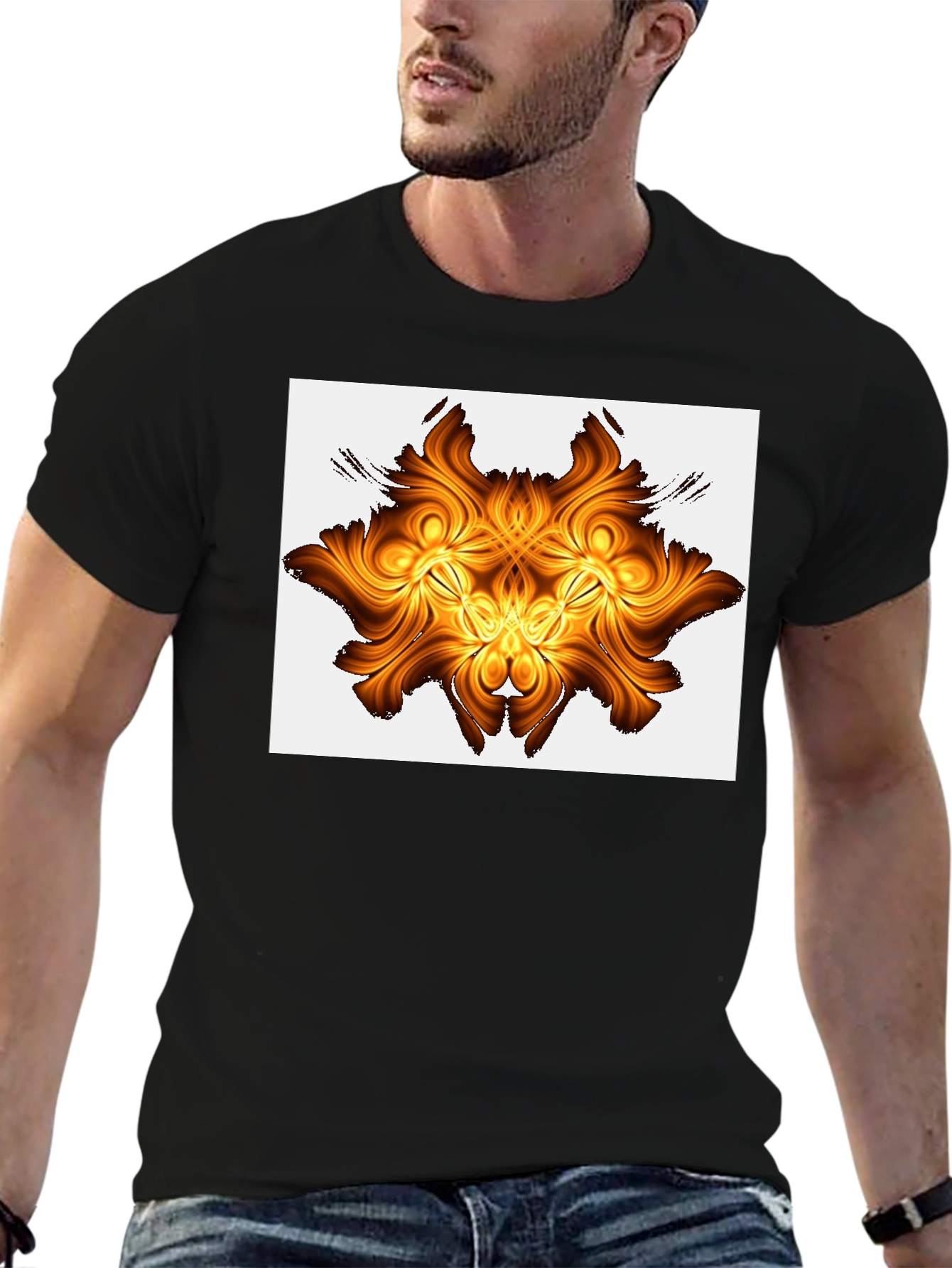 Golden Abstract Design Black T-Shirt
