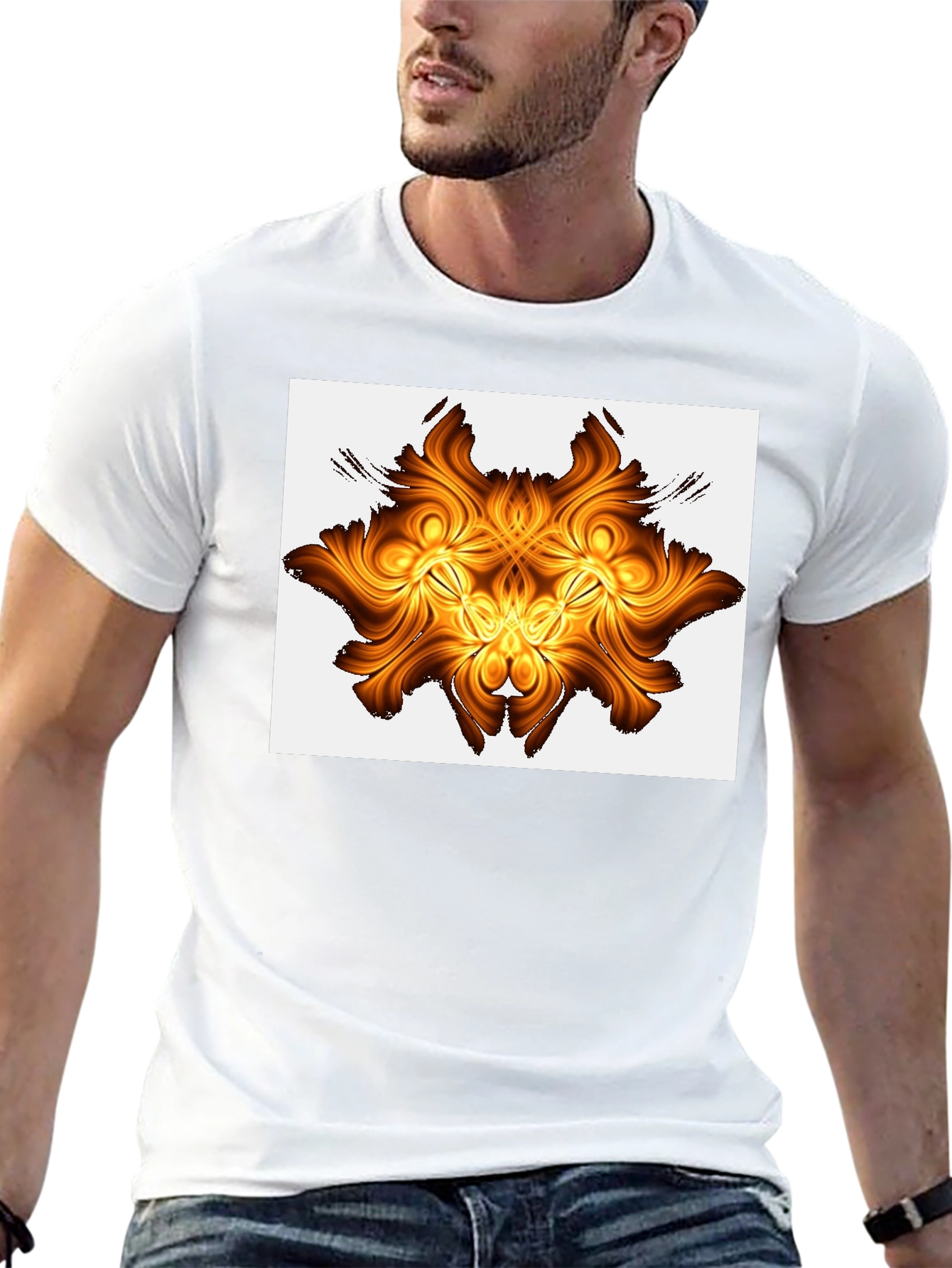 Golden Abstract Design Black T-Shirt