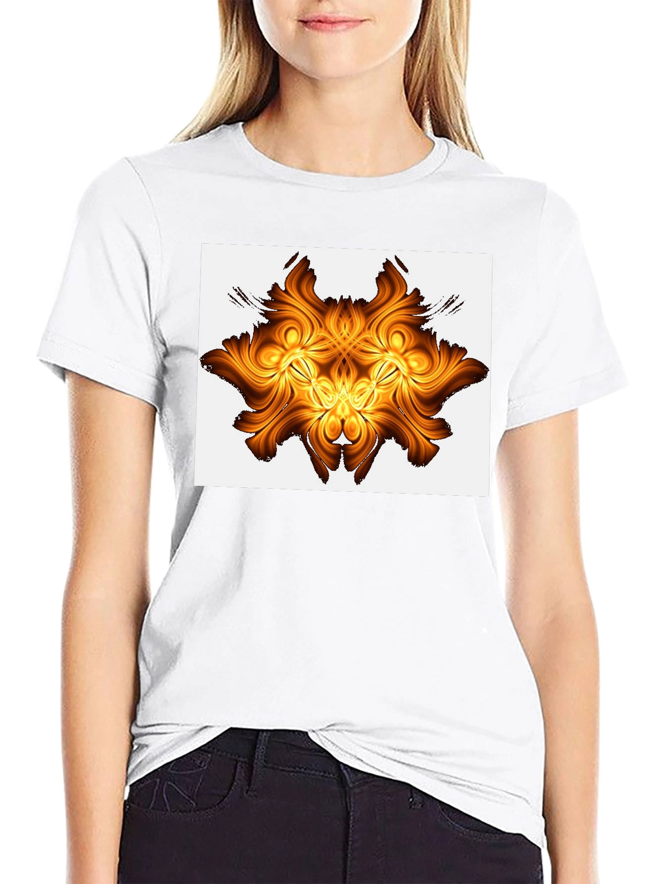 Golden Abstract Design Black T-Shirt